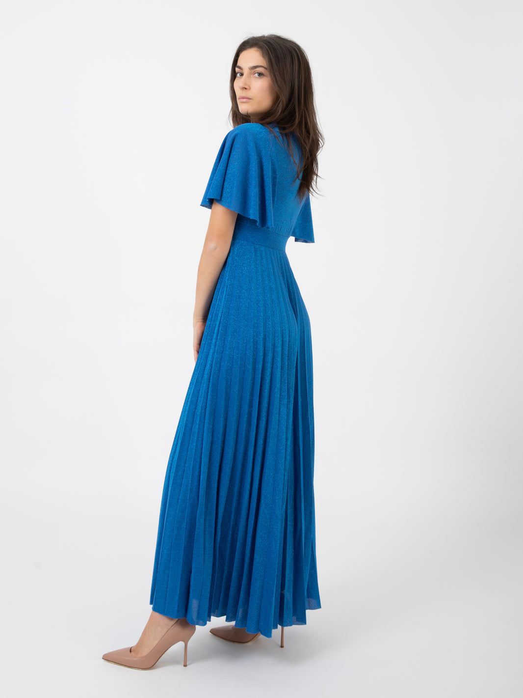 Cobalt pleated lurex long dress