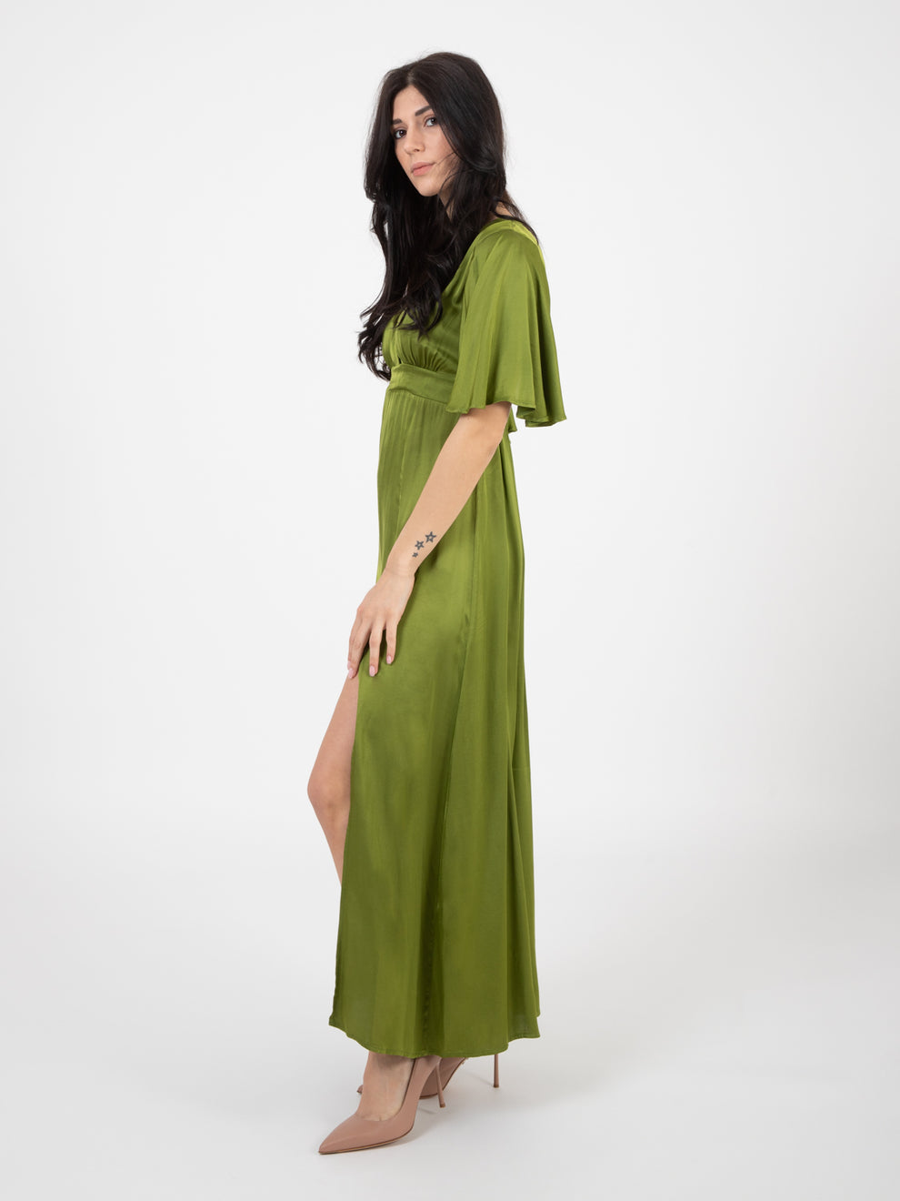 Abito lungo satinato verde