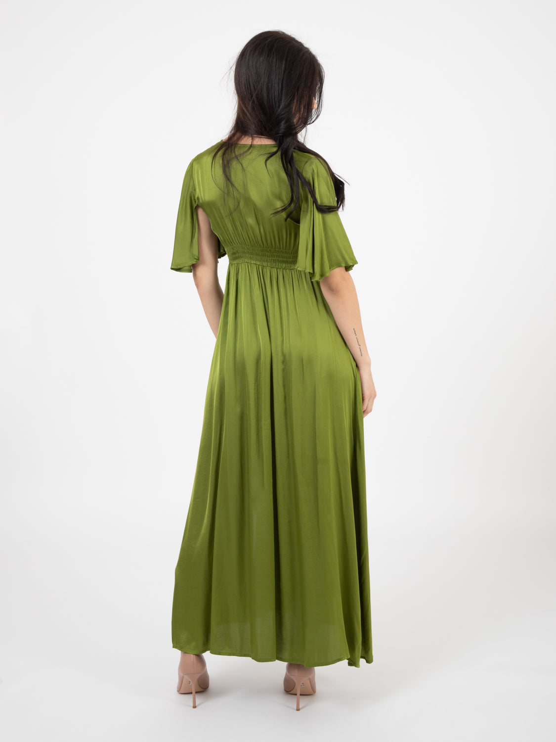 Abito lungo satinato verde