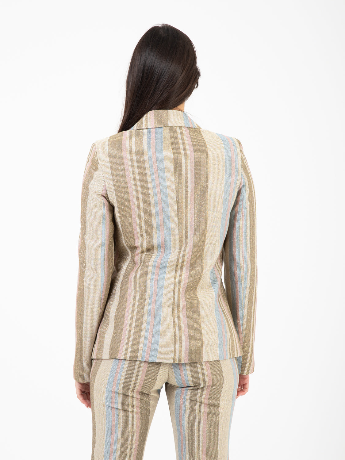 Blazer a righe glitterato beige / azzurro