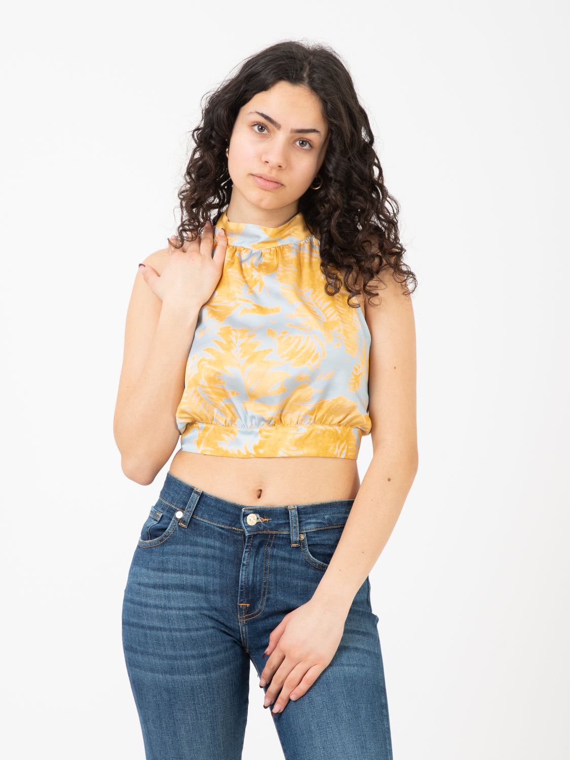 Champagne foliage pattern tank top