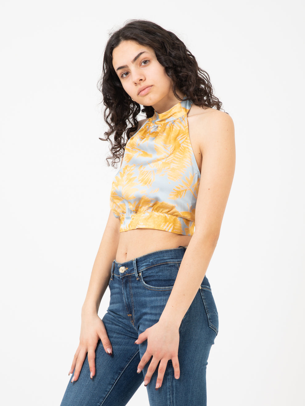 Champagne foliage pattern tank top
