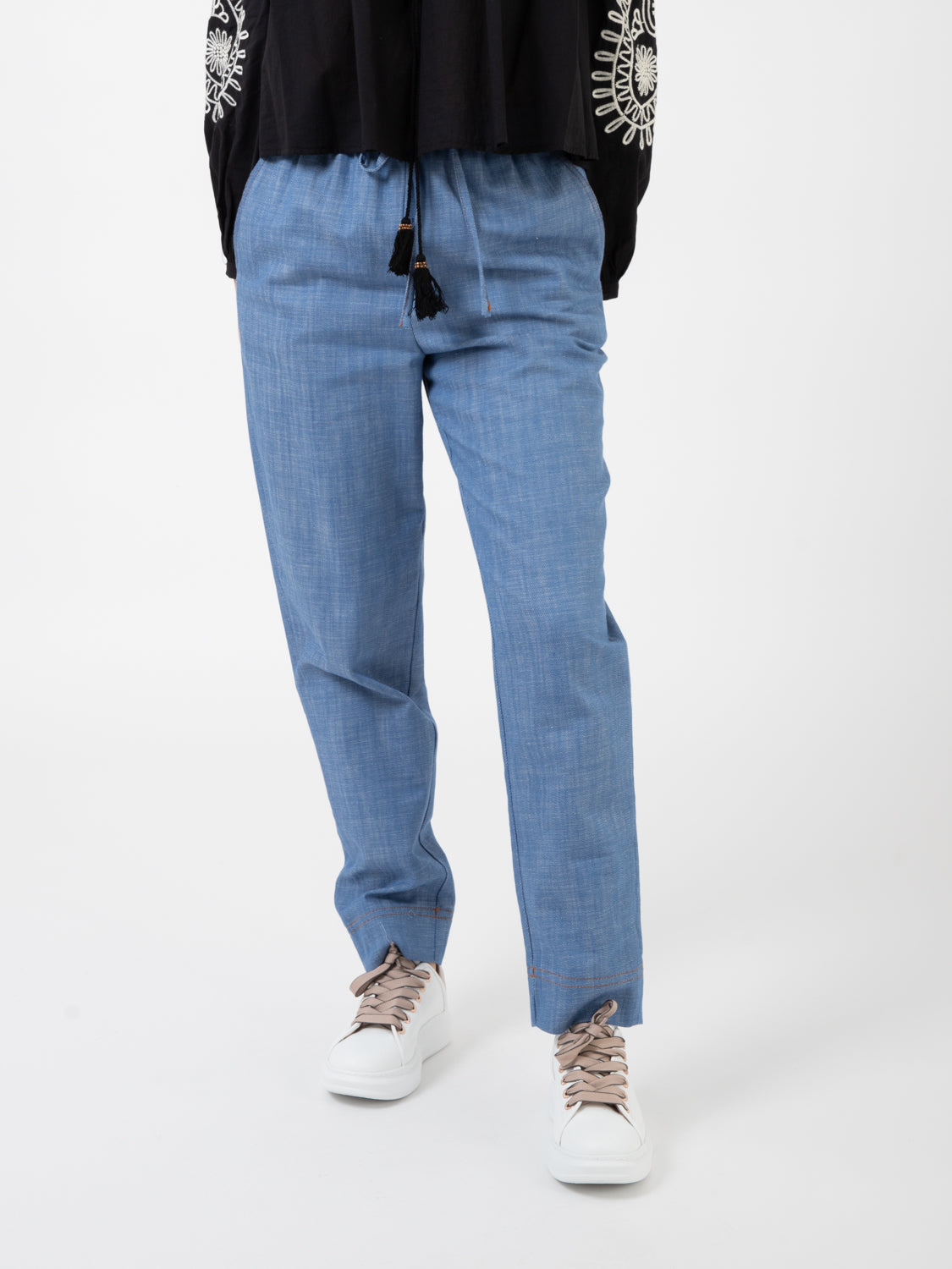 Joggers in tela di cotone azzurro