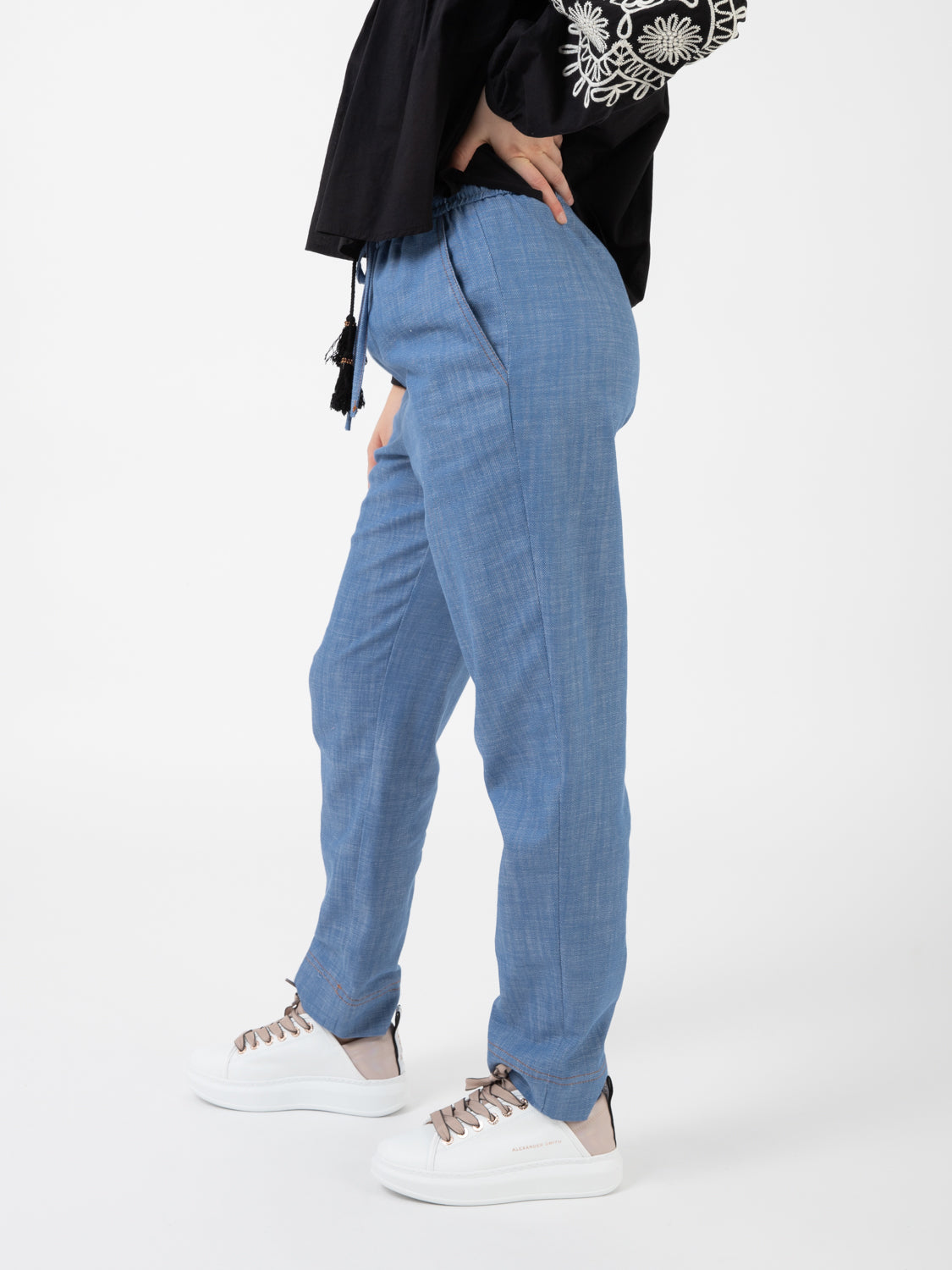 Joggers in tela di cotone azzurro