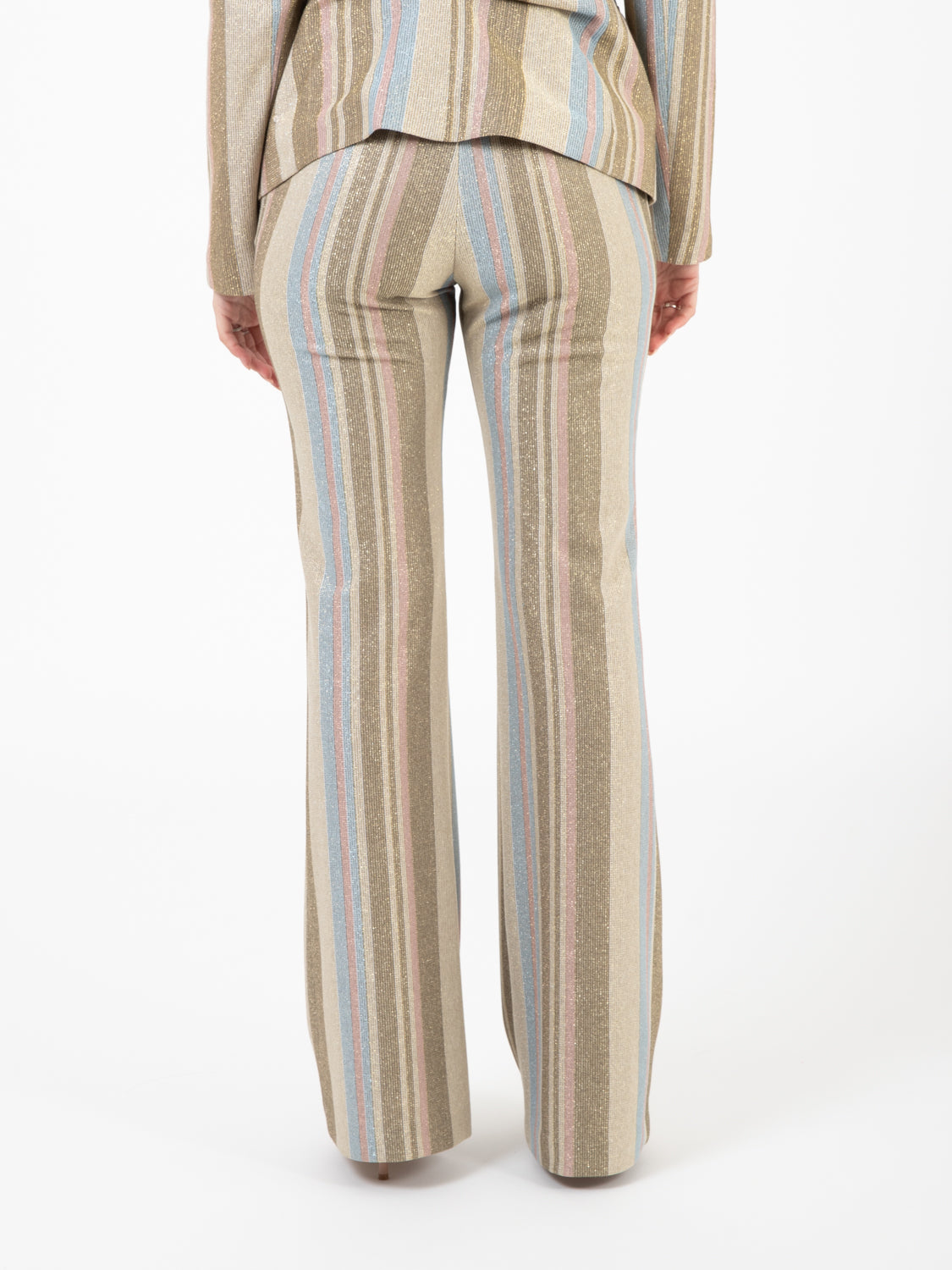 Beige/light blue glitter flared trousers