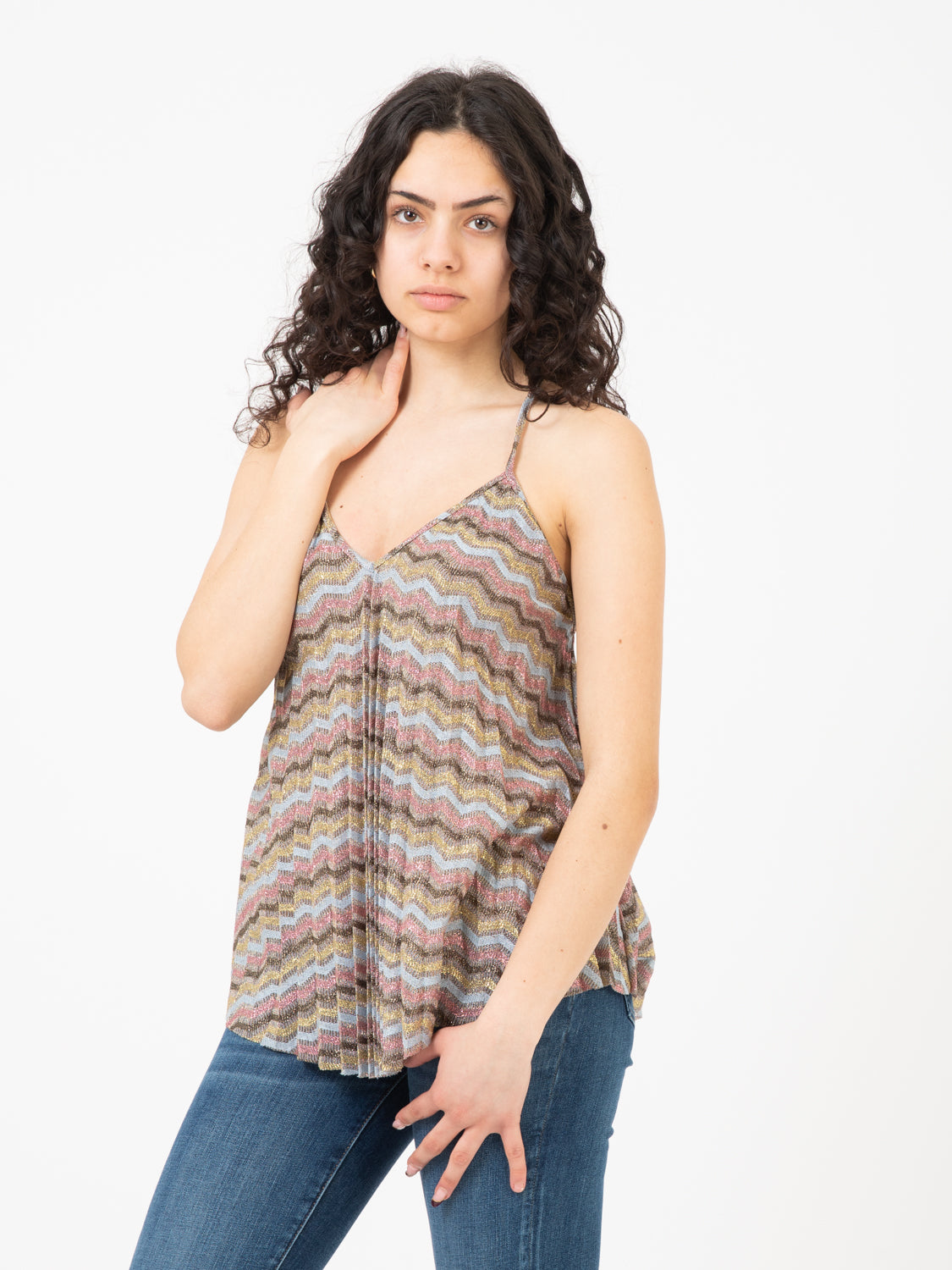 Pleated lurex top with pattern