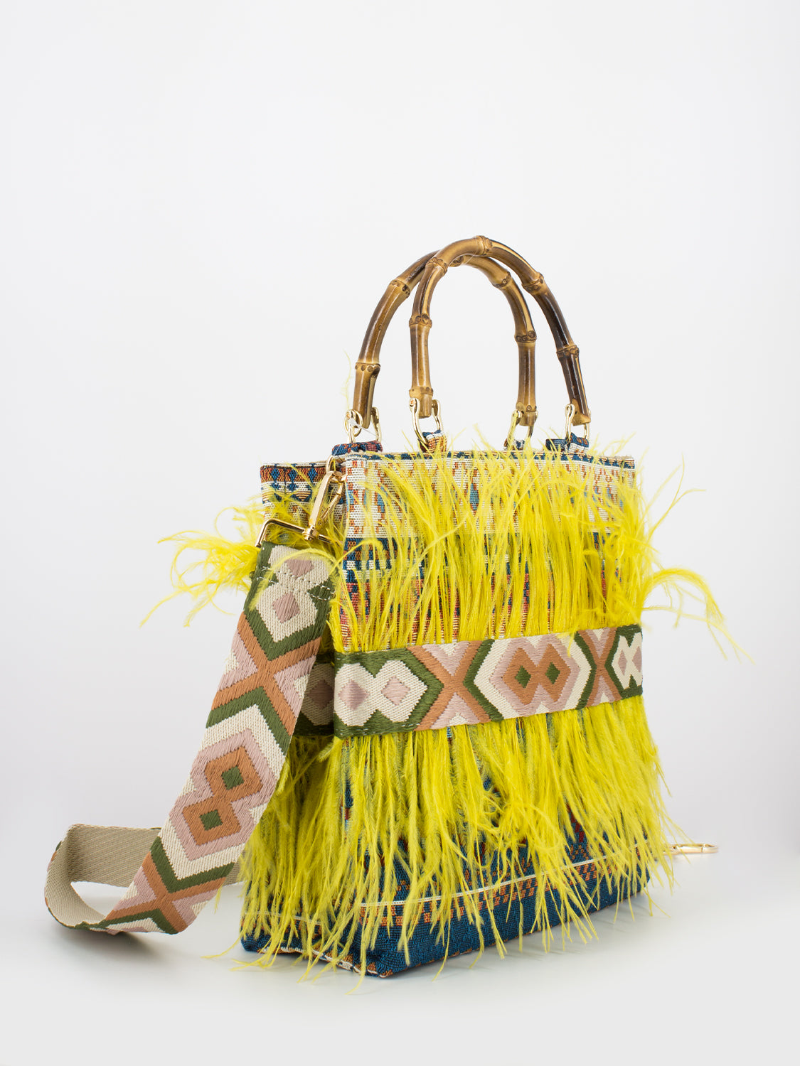 Borsa Twiggy multicolor con piume