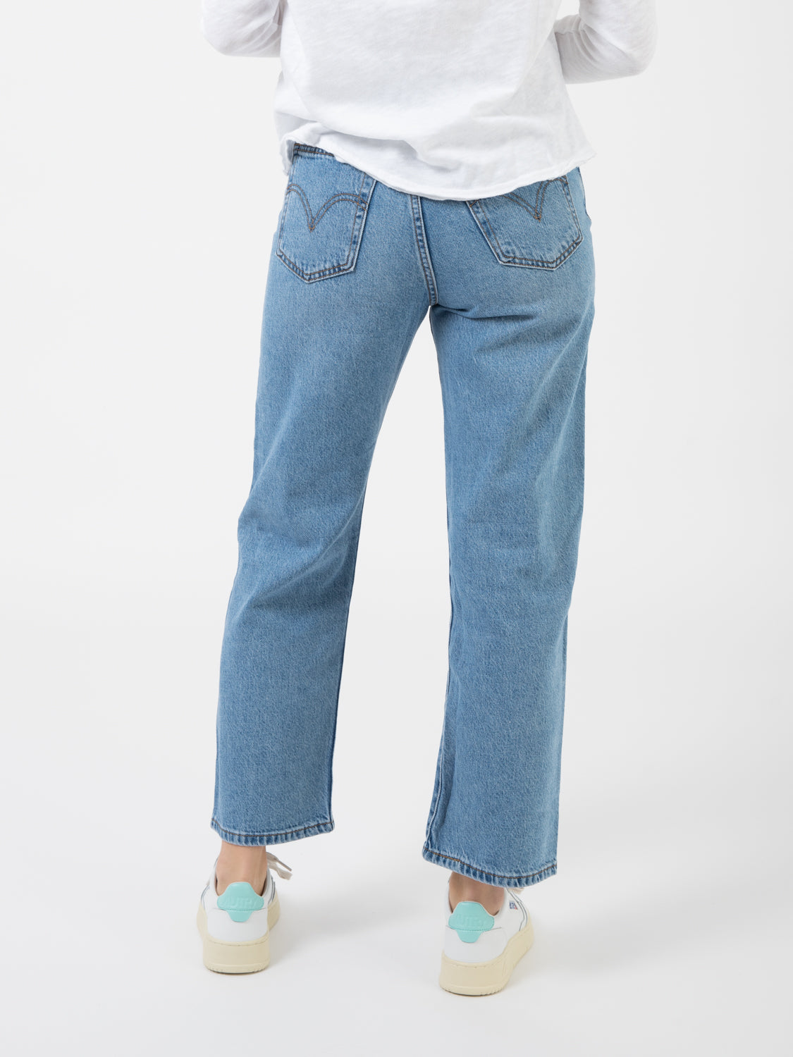 Ribcage Straight Ankle Light Indigo Worn In - Blu