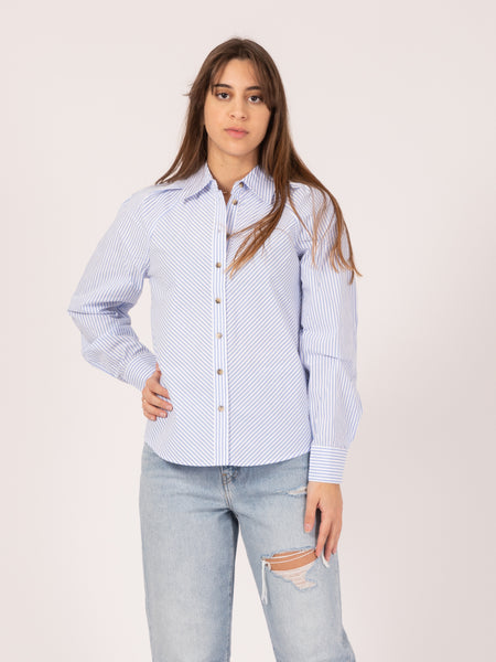 Camicia regular fit righe oblique bianco / azzurro