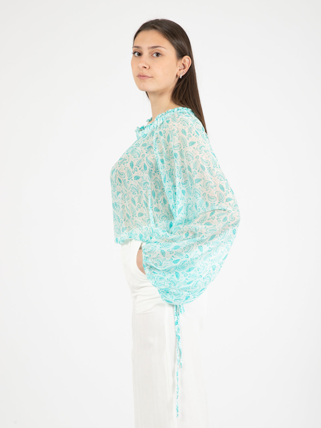 Camicia corta fantasia azzurra