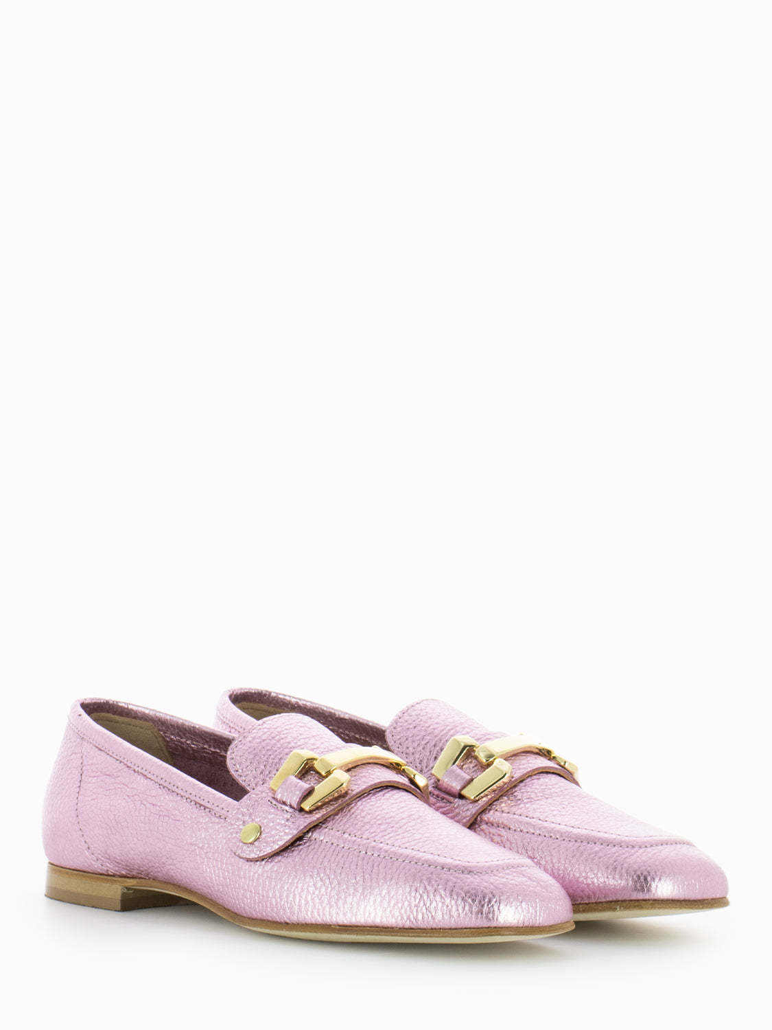 Mina pink laminated moccasins
