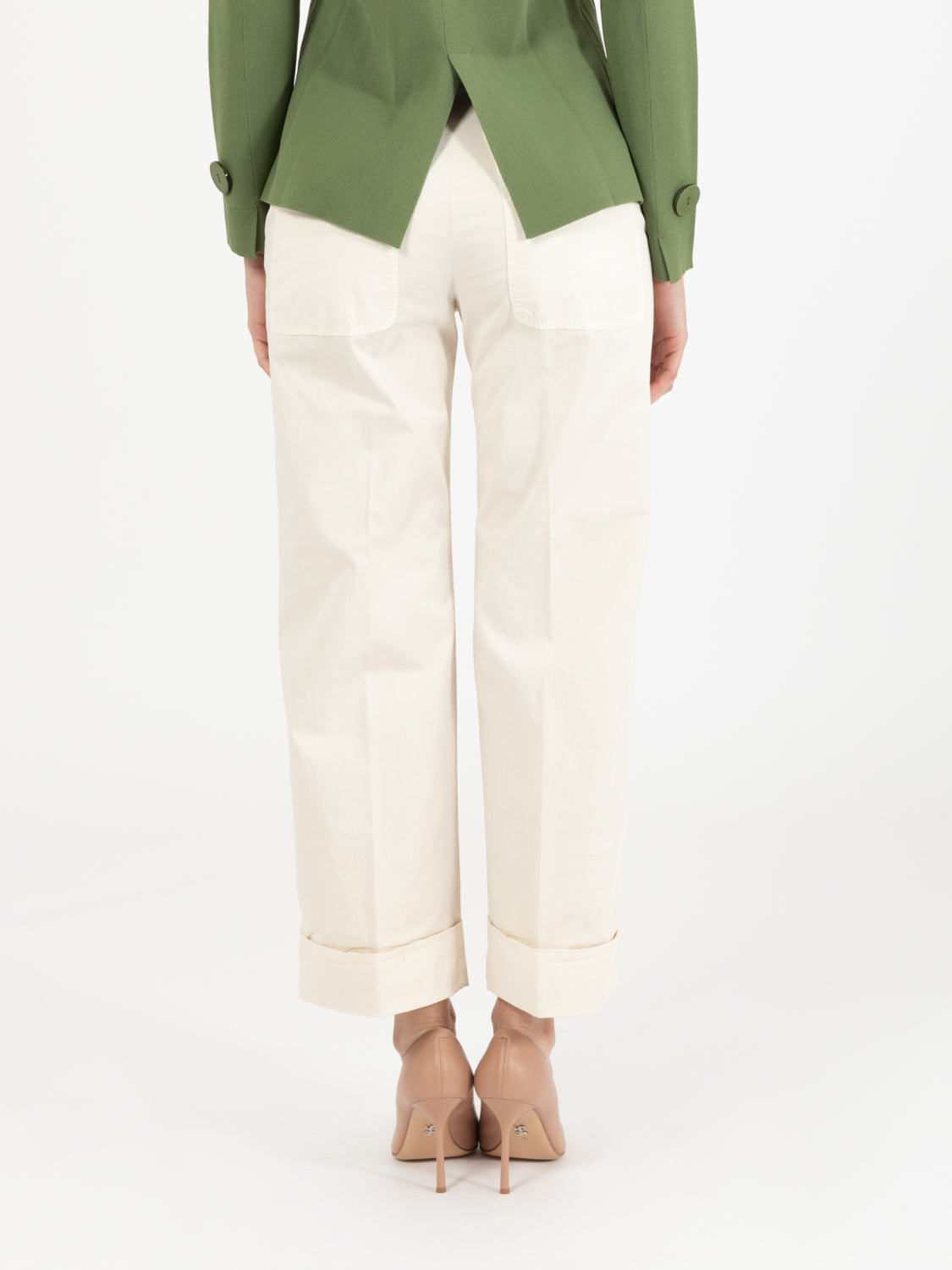 Pantaloni dritti maxi risvolto latte