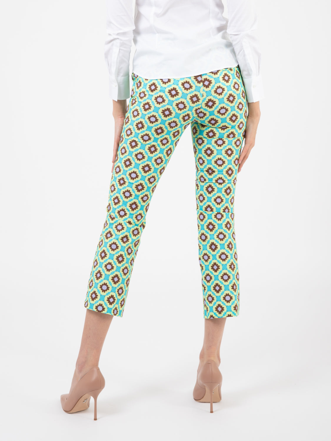 Pantaloni trombetta fantasia turchese