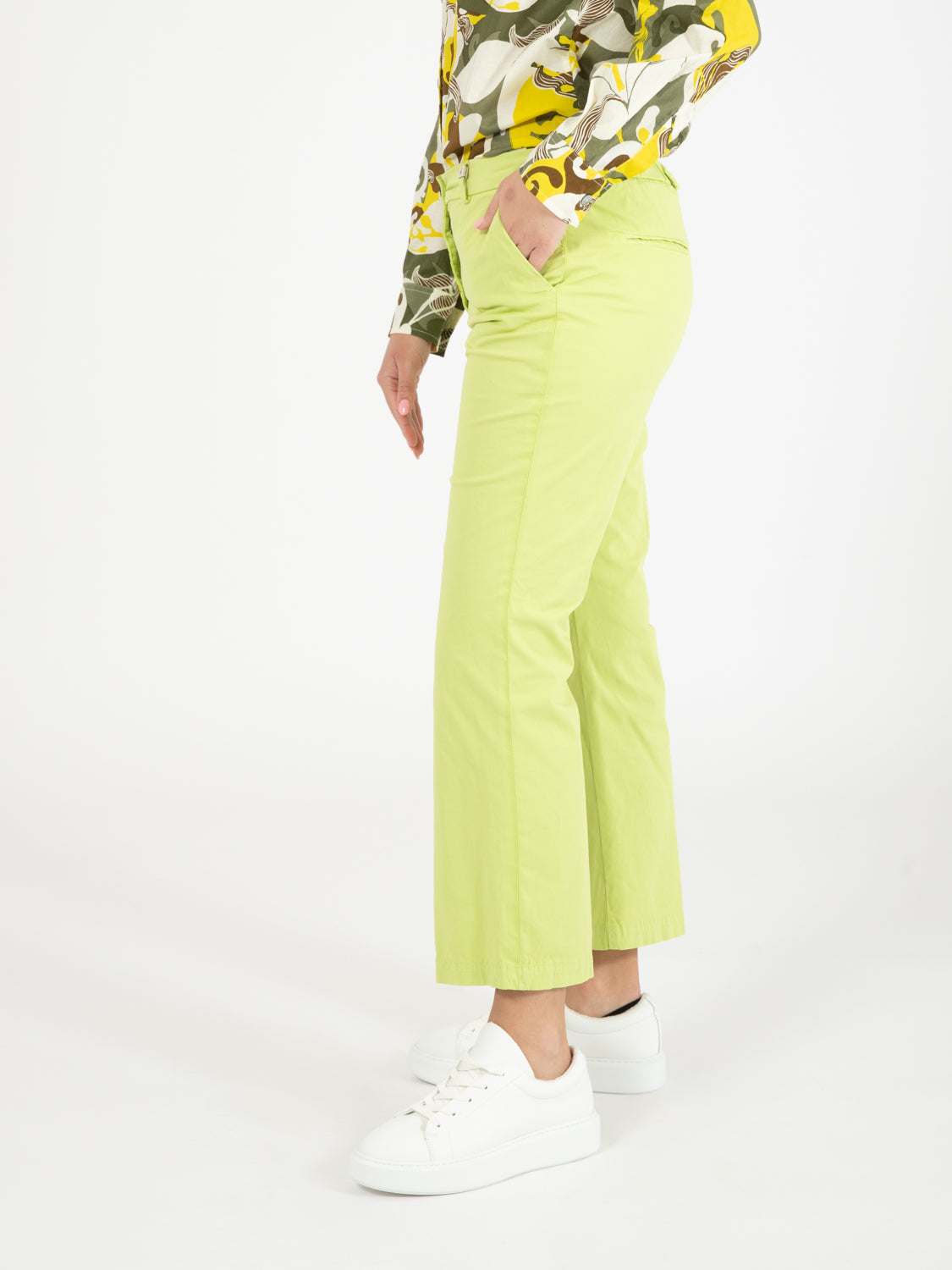 Pantaloni trombetta gabardina lime