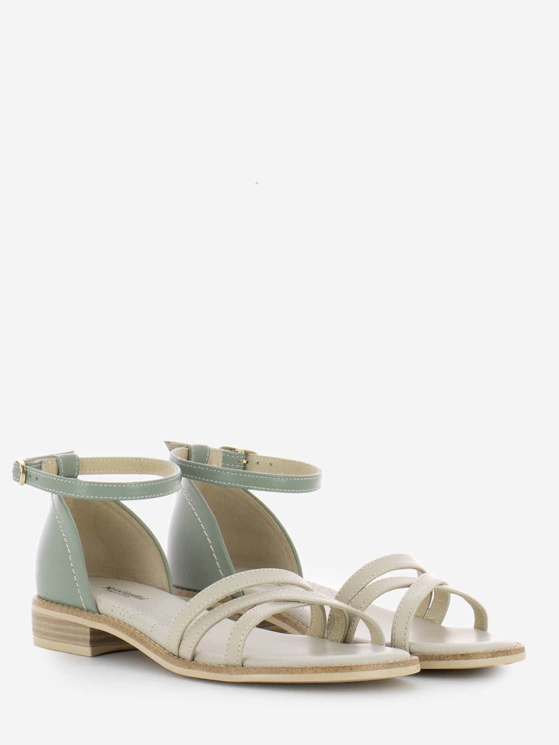 Sandalo basso nappa ivory / salvia