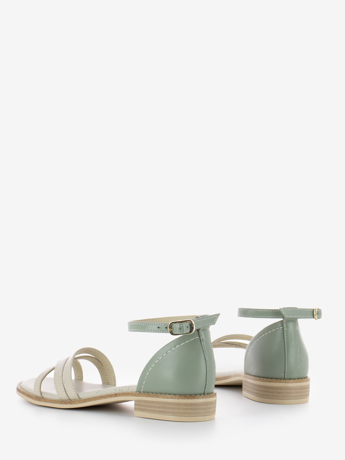 Sandalo basso nappa ivory / salvia