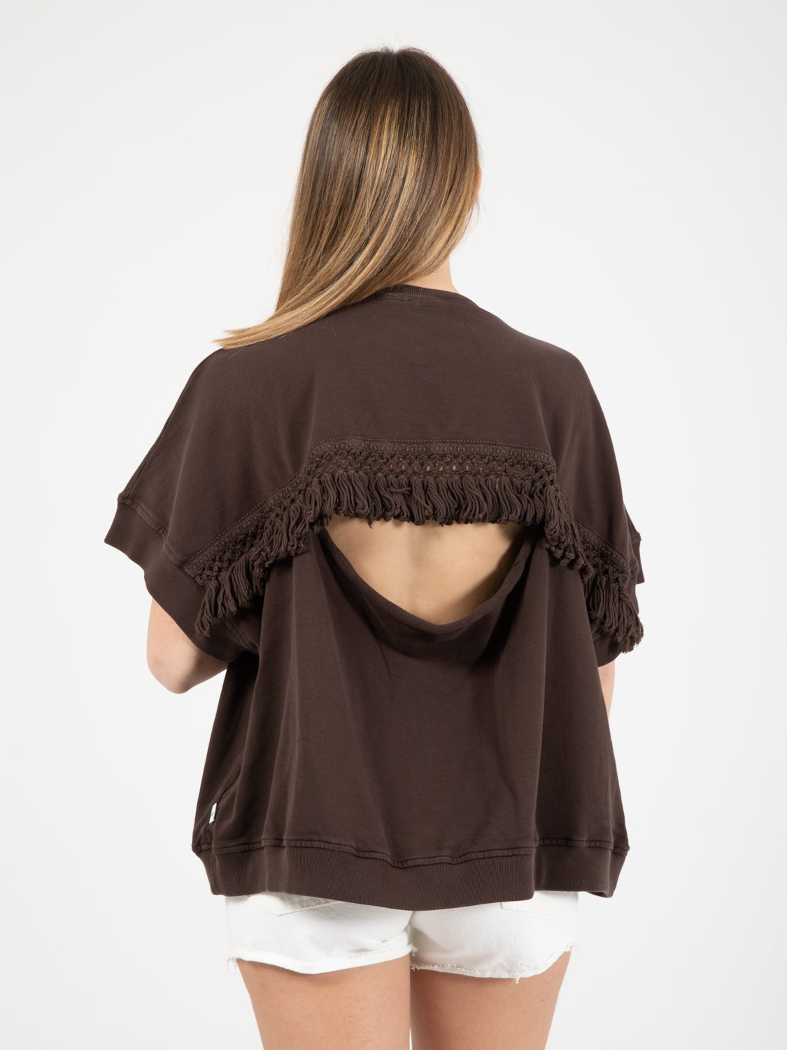 Oversized sweatshirt with coffee fringes