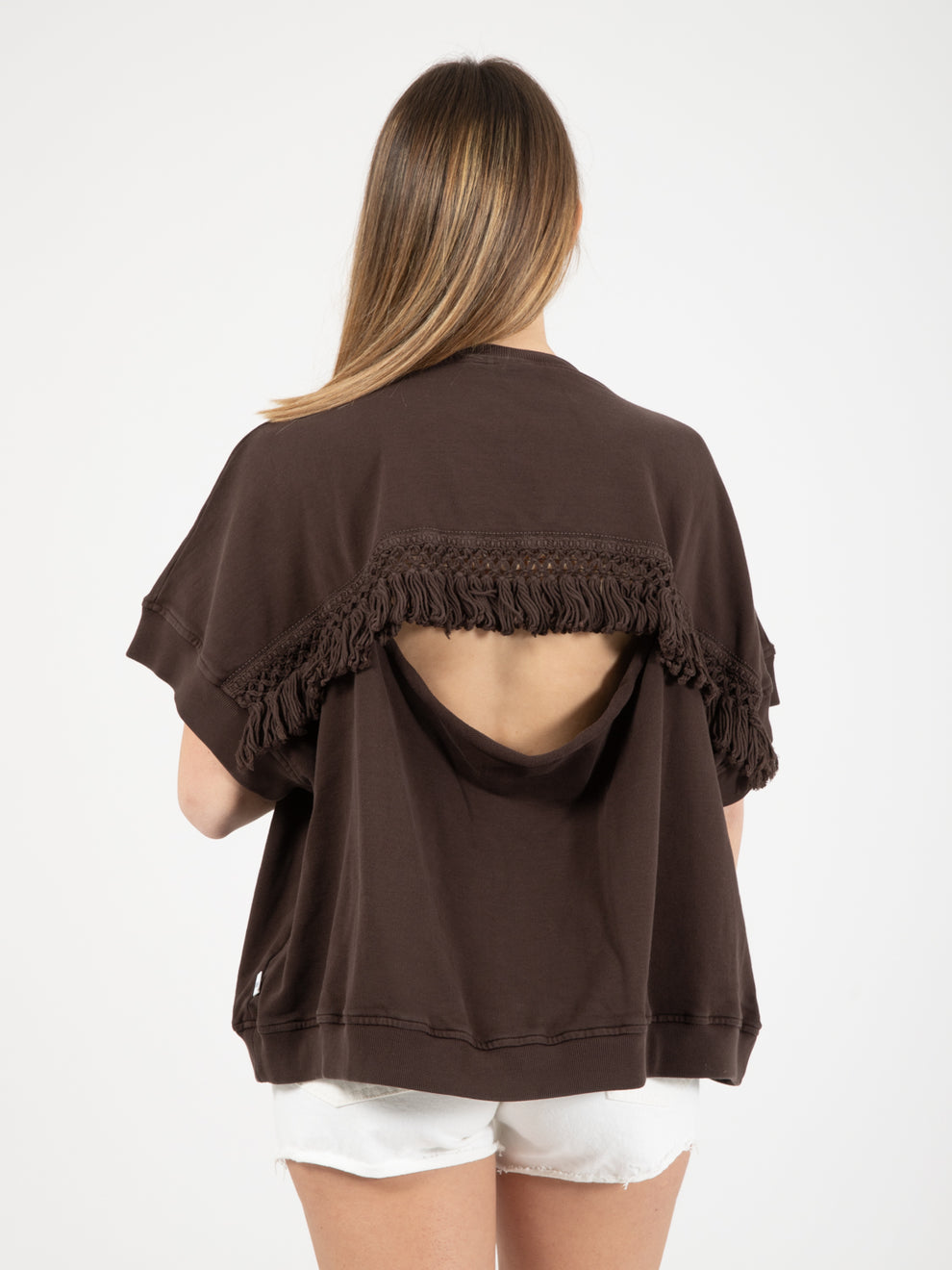 Oversized sweatshirt with coffee fringes