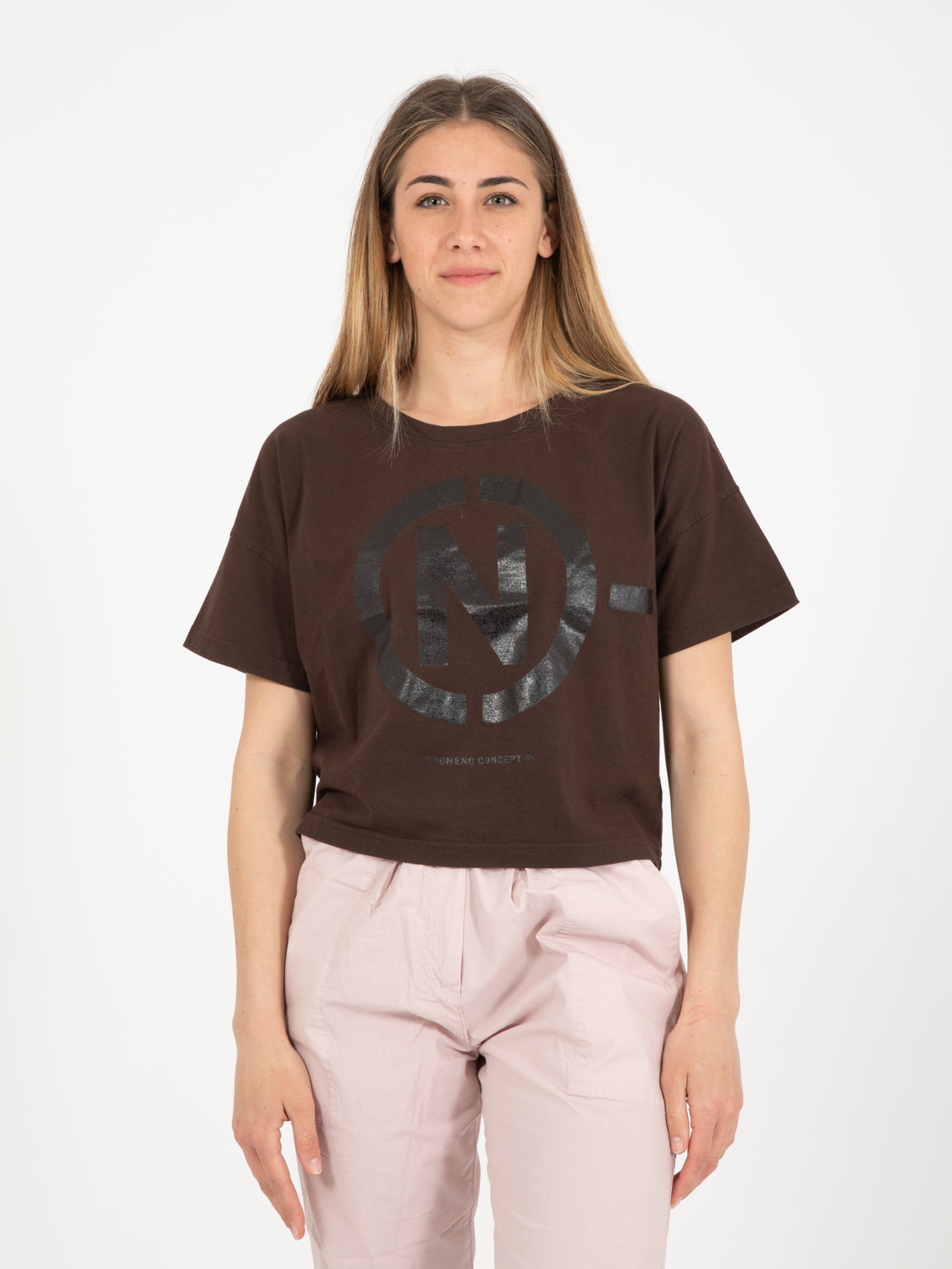 T-shirt crop banda fettuccia caffè