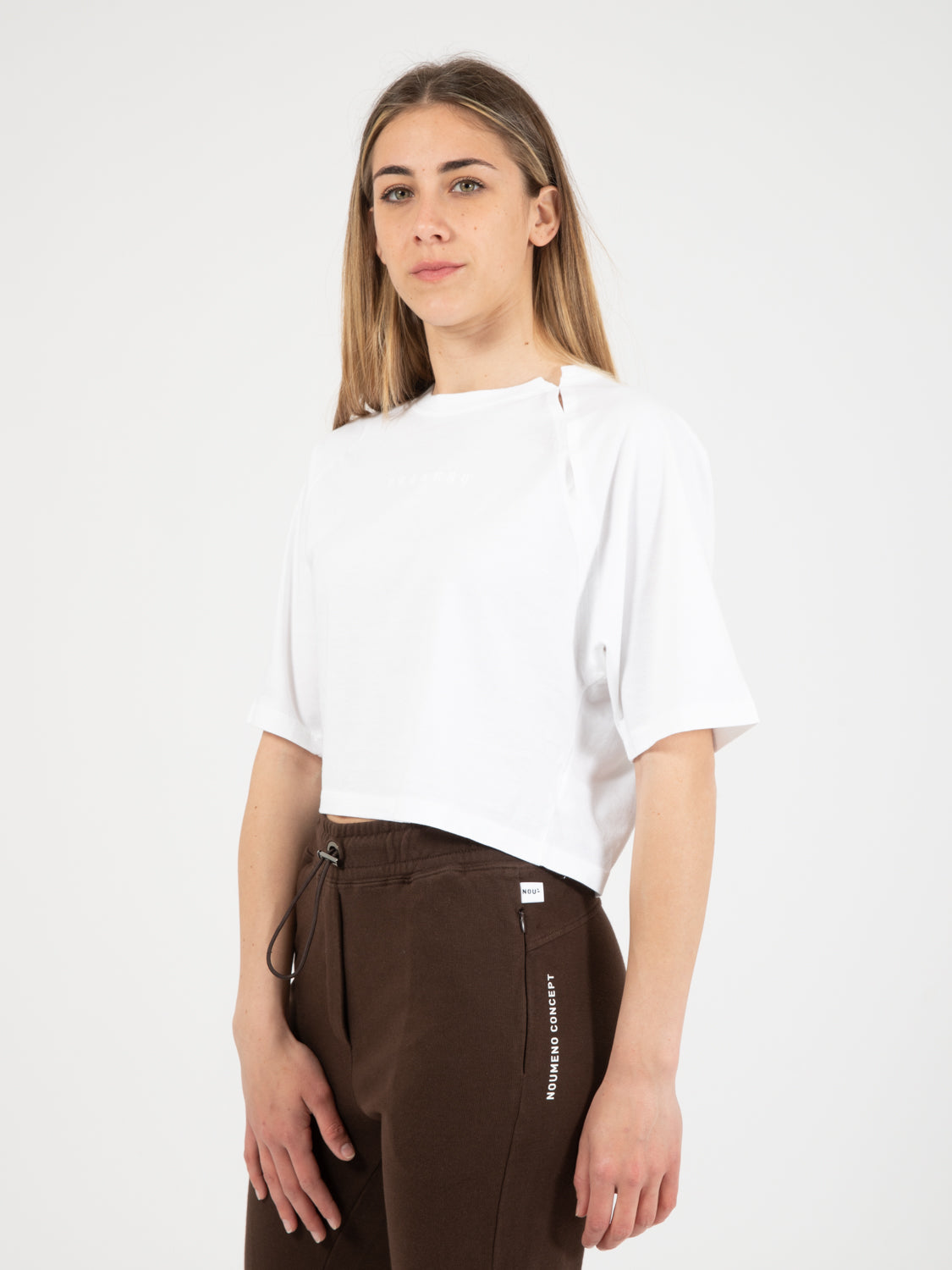 T-shirt crop manica corta bianco