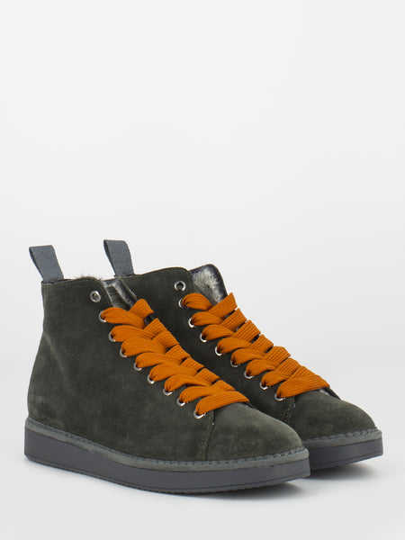 P01 ankle boot suede lined faux fur lining khaki / burnt orange