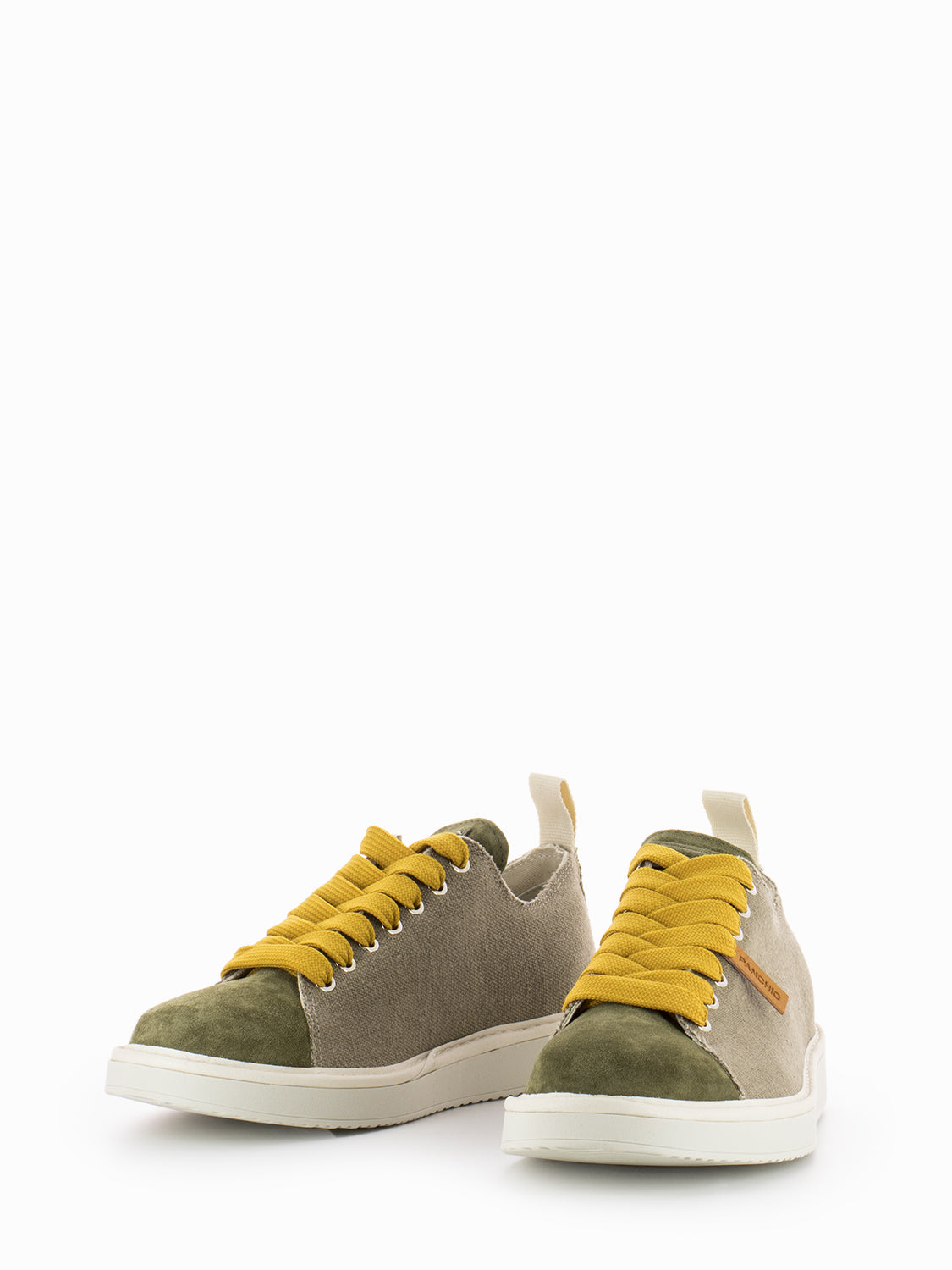 P01 Lace-Up Linen Suede military olive/ yellow