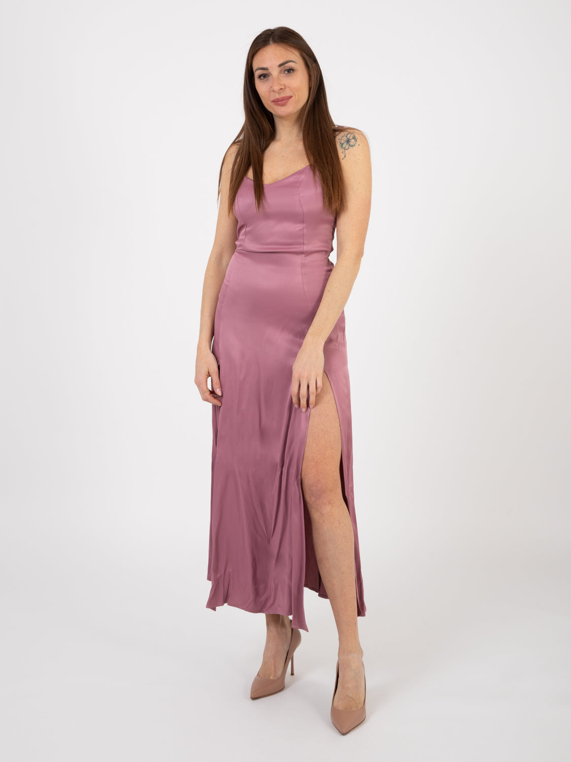 Abito midi con spacchi glicine