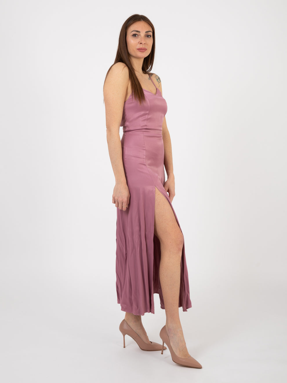 Abito midi con spacchi glicine