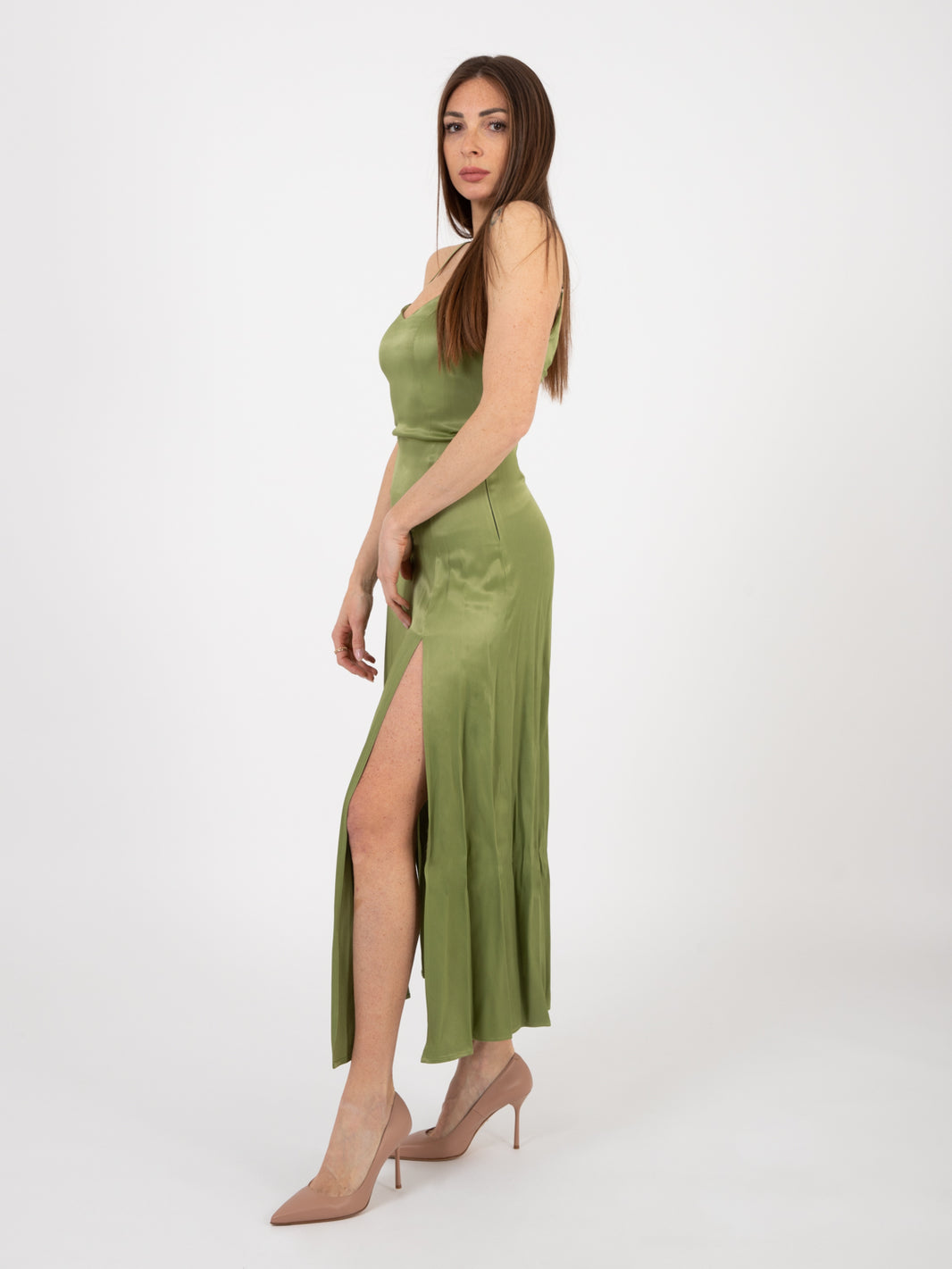 Sage slit midi dress