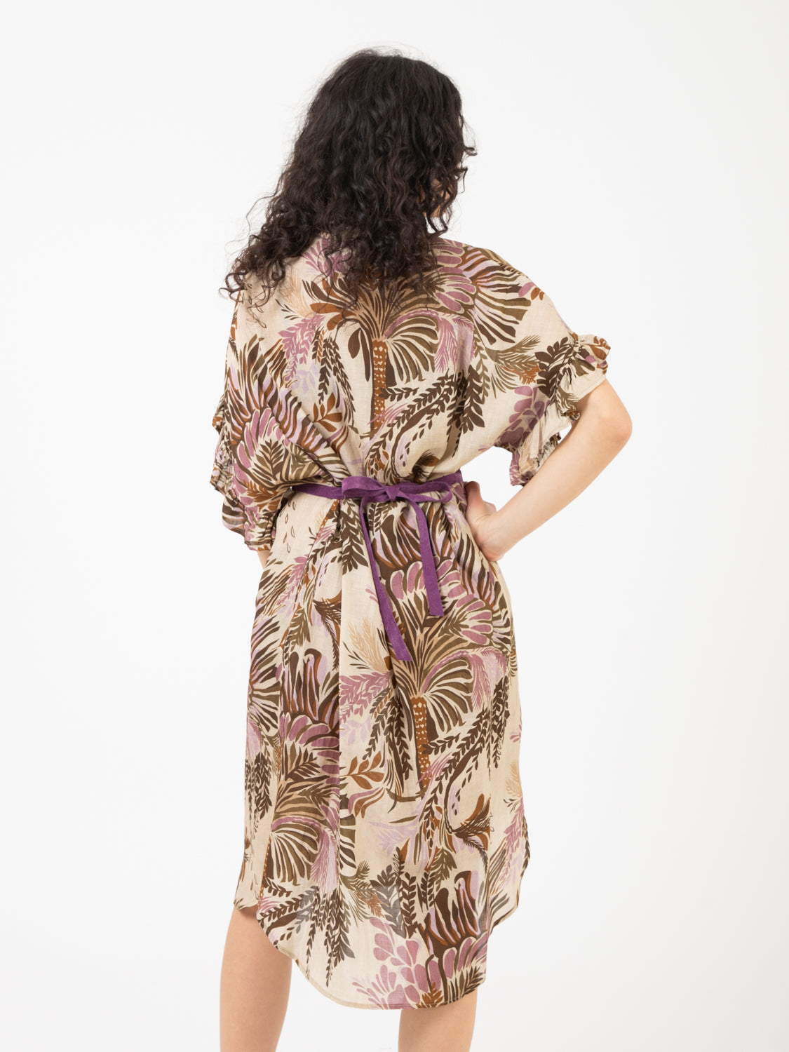 Abito midi fantasia foliage glicine