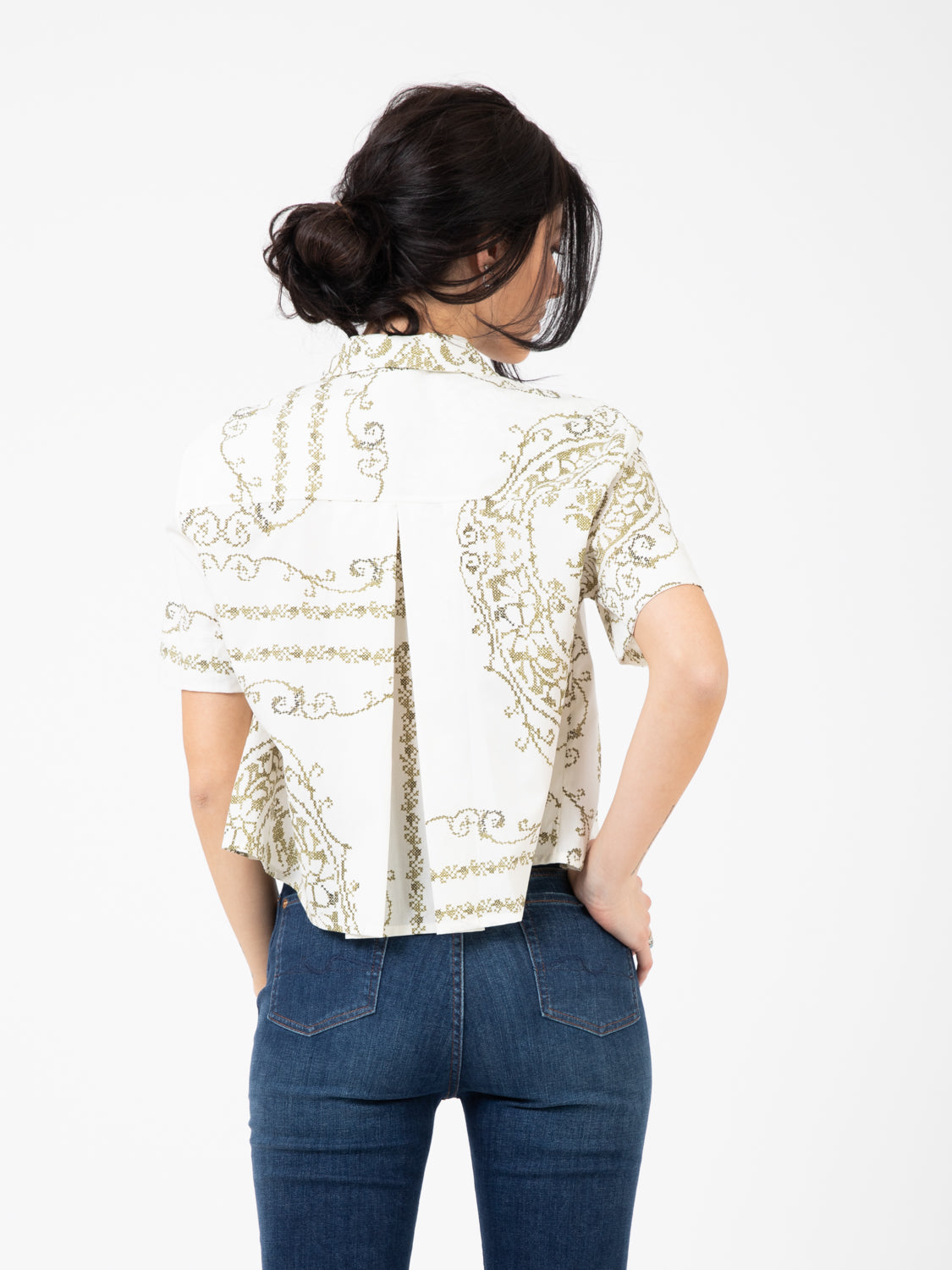Camicia manica corta fantasia panna