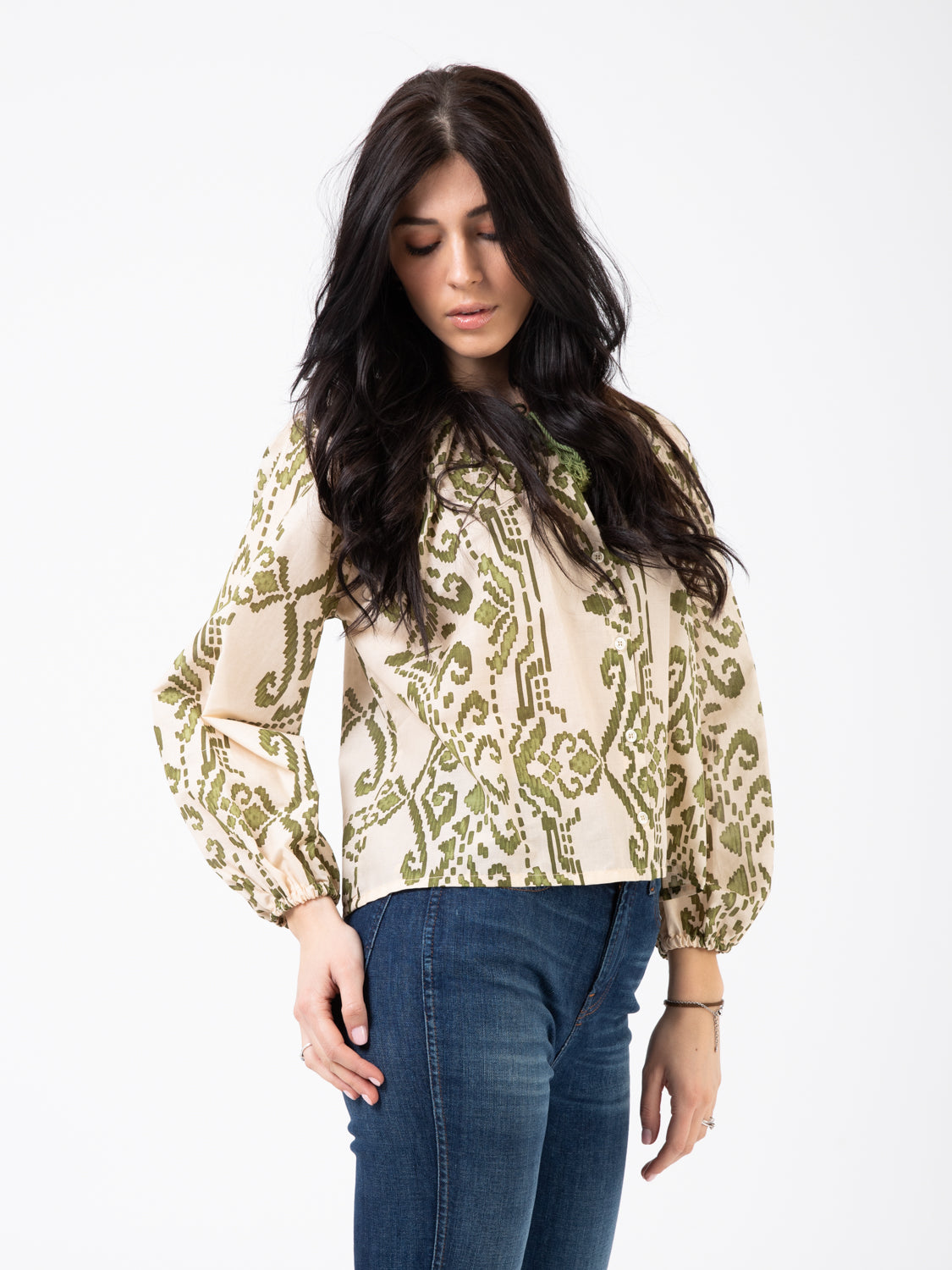 Camicia nappe in fantasia salvia