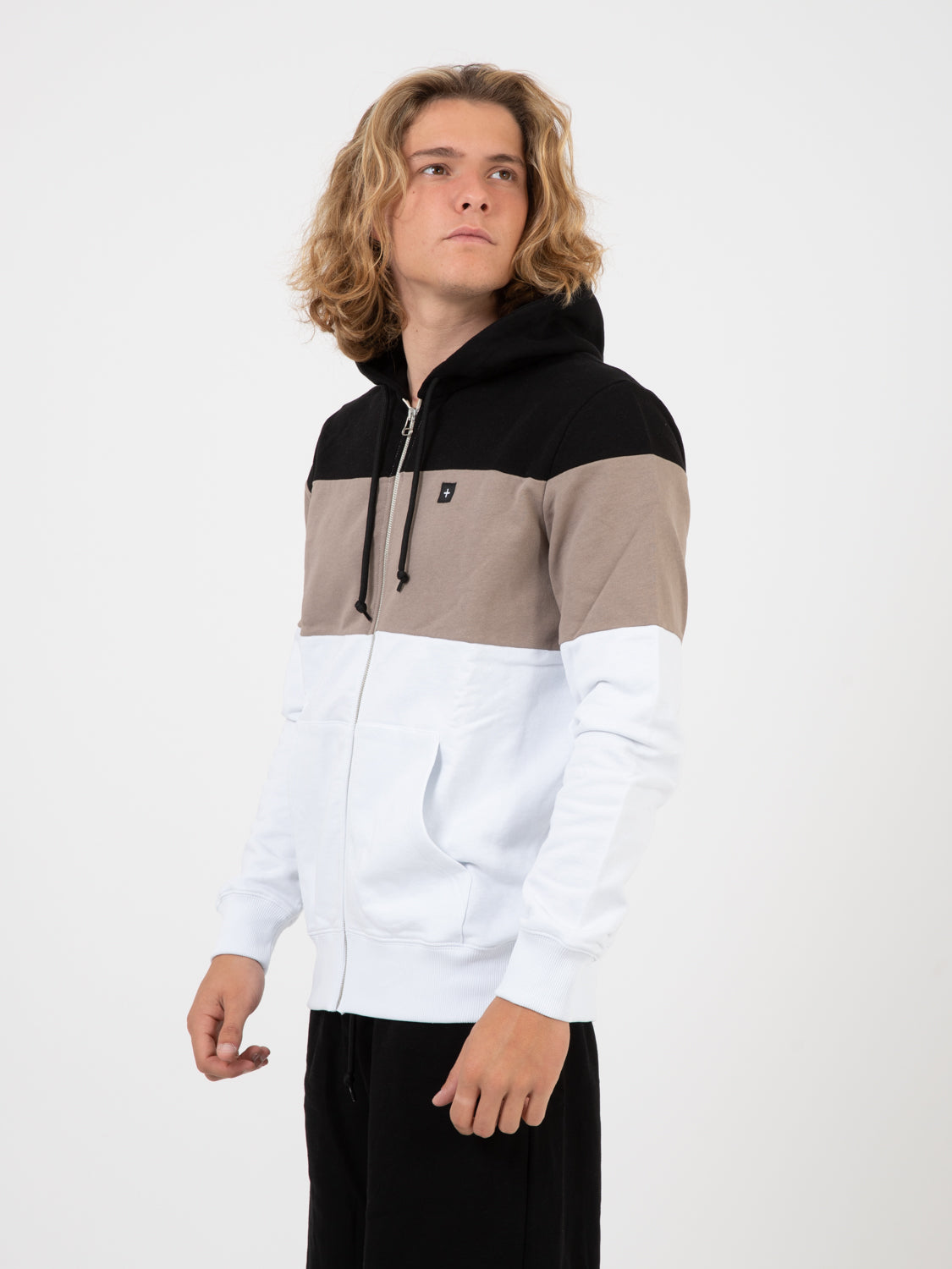 Hooded Sweatshirt white / black / taupe