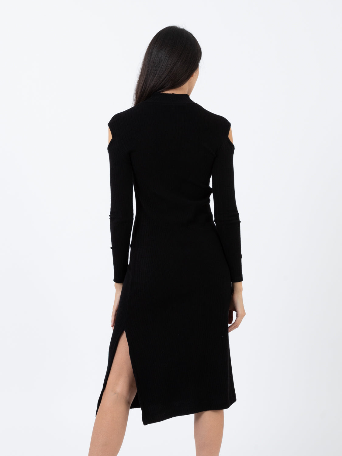 Black ribbed knit midi dress