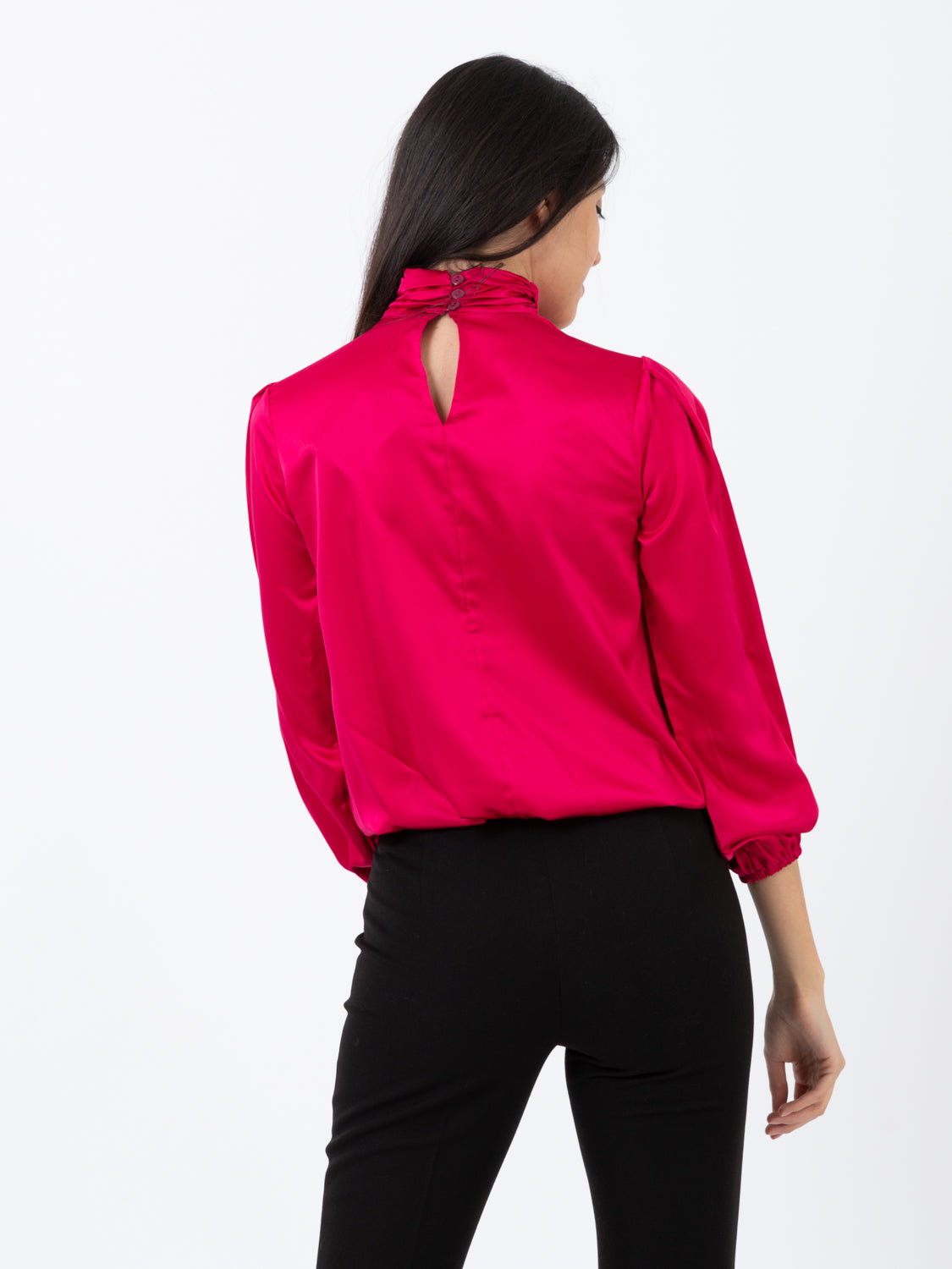 Camicia collo alto fuxia in raso