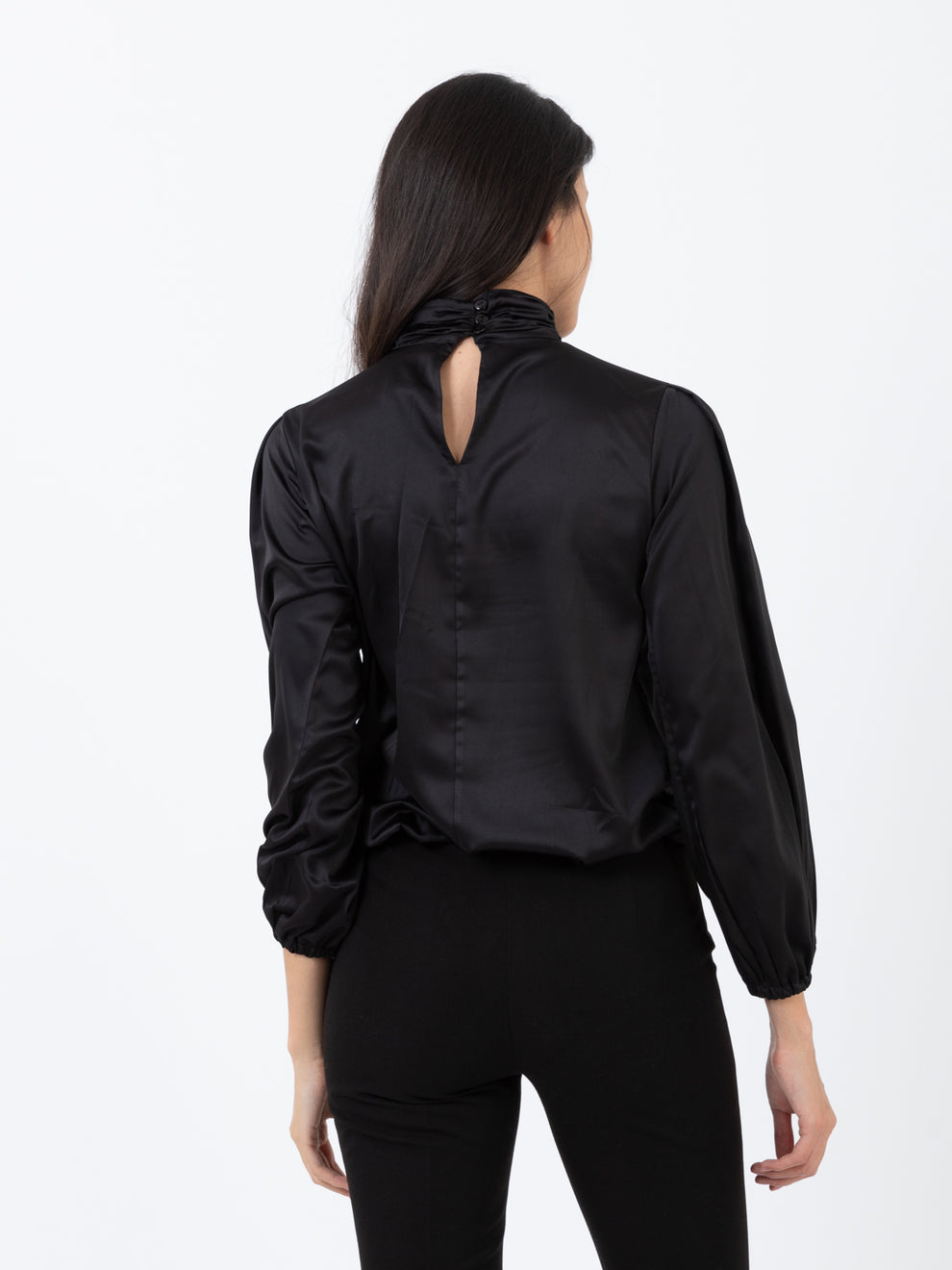 Camicia collo alto nera in raso
