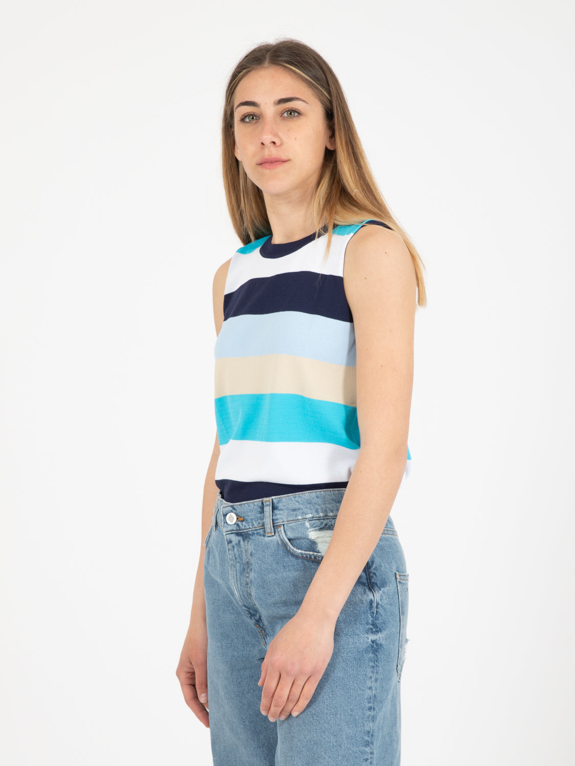 Turquoise / beige tank top