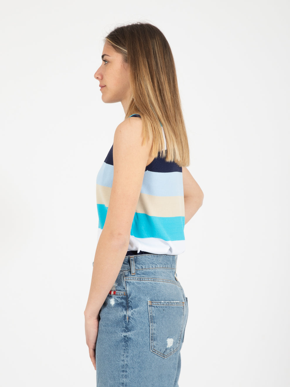 Turquoise / beige tank top