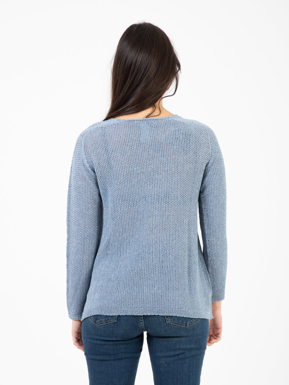 Long-sleeved cardigan in light blue lurex