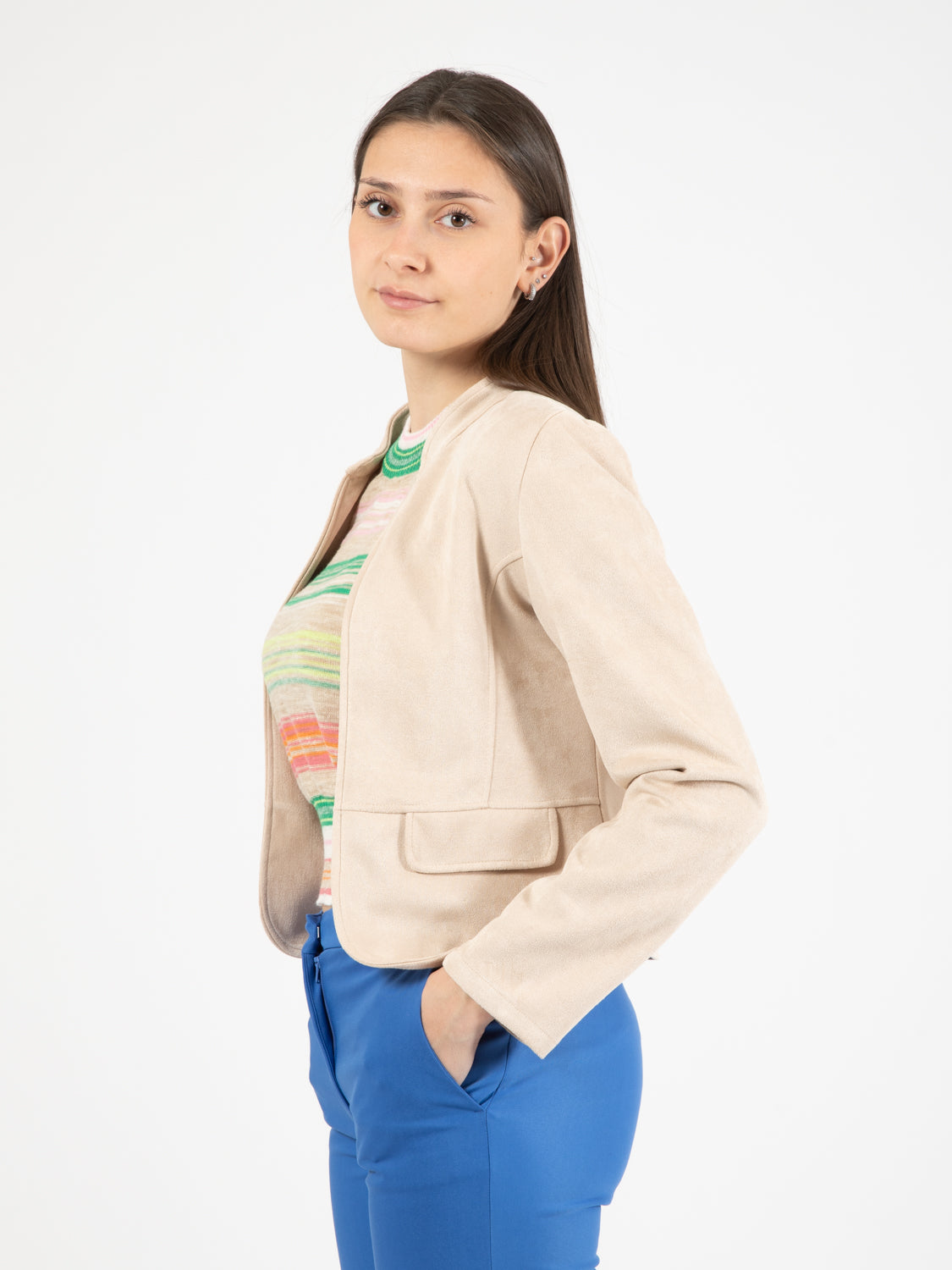 Giacca corta scamosciata beige