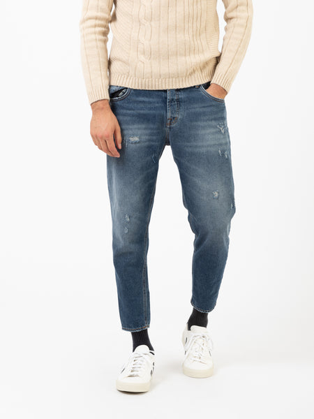 Jeans cropped denim medio con baffature
