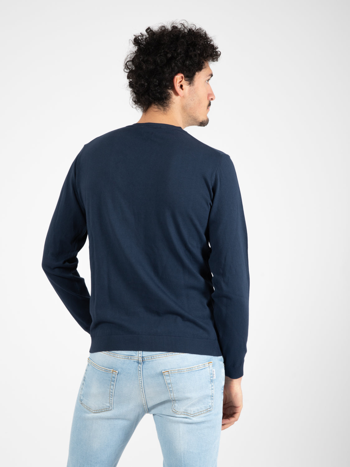 Maglia girocollo in cotone blu