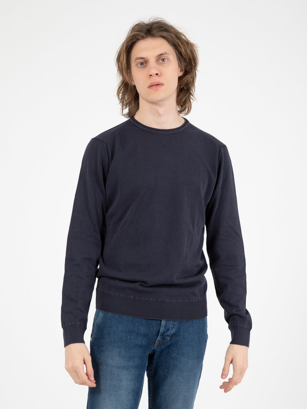 Navy cotton crew neck sweater
