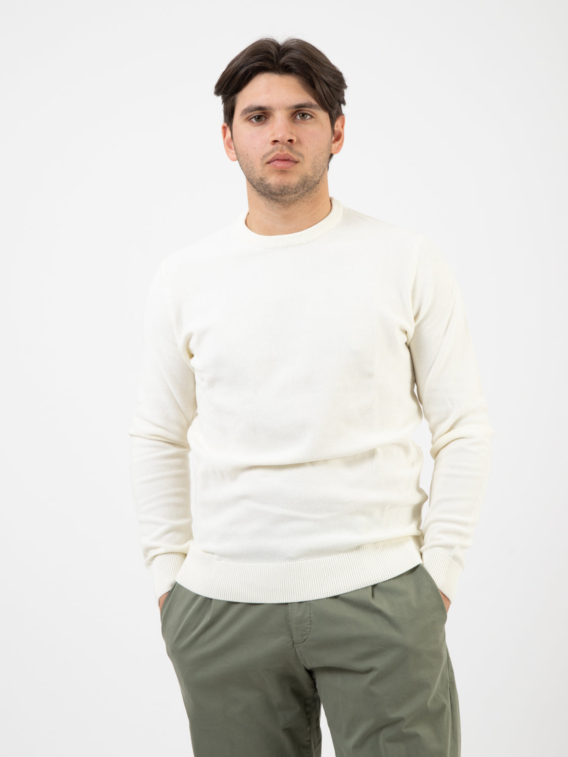 Ecru knitted cotton sweater
