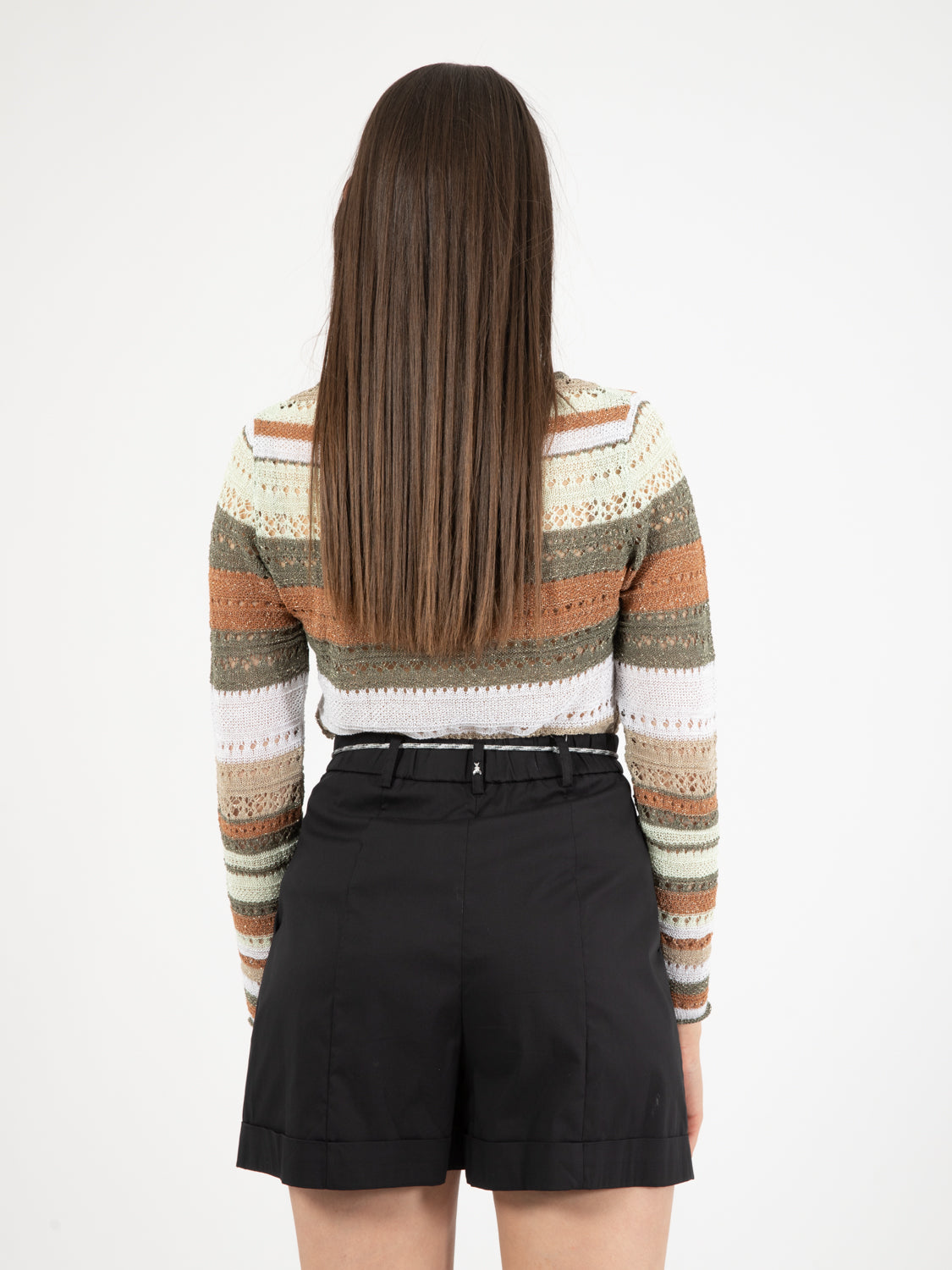 Green/beige striped lurex sweater