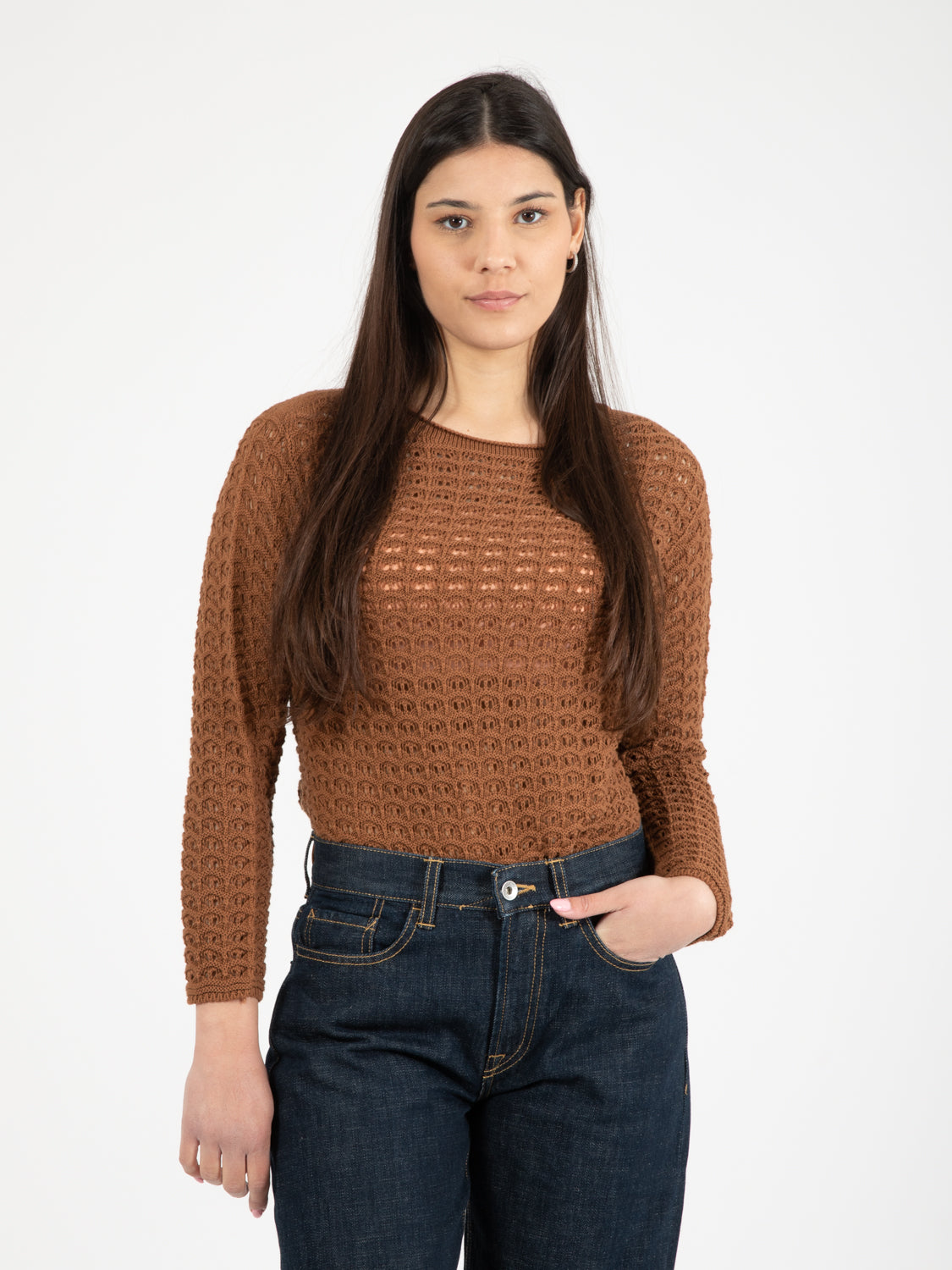 Tobacco openwork sweater