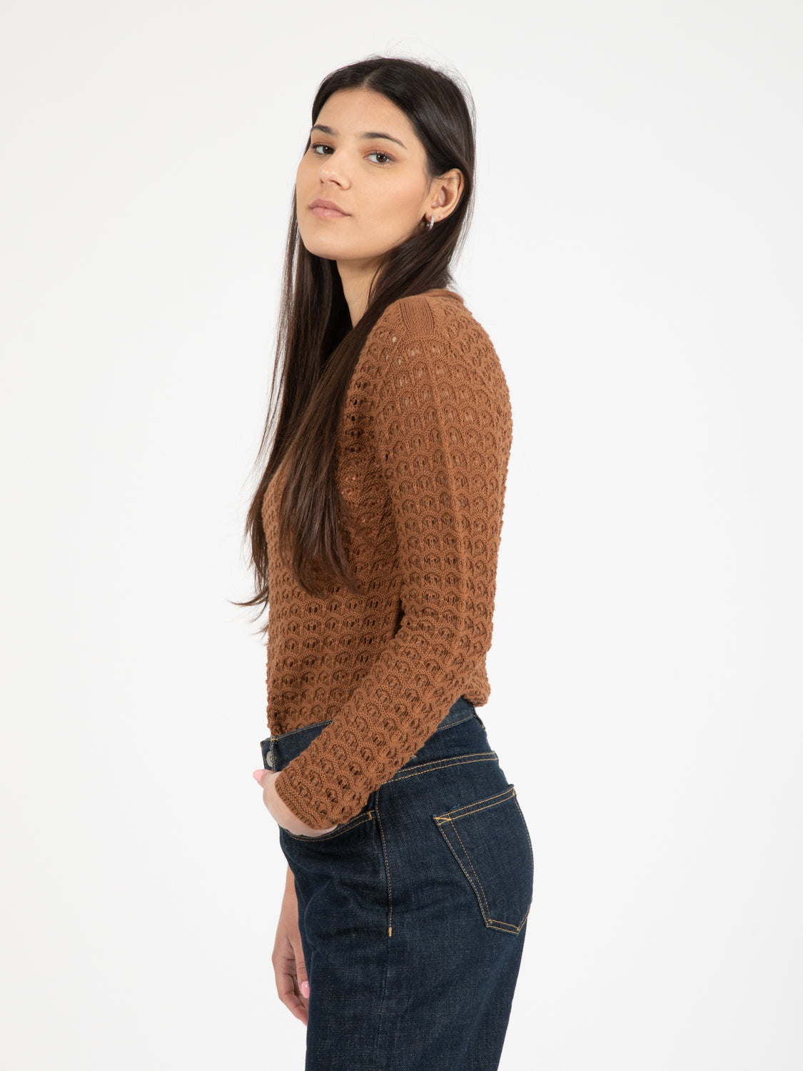 Tobacco openwork sweater