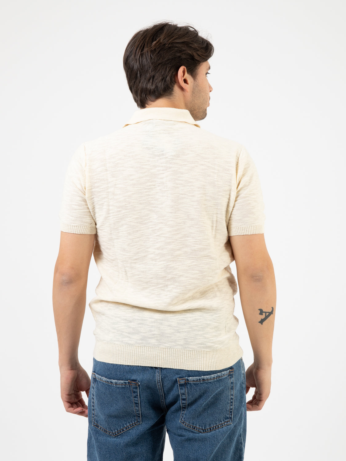 Polo in slub di cotone porcellana