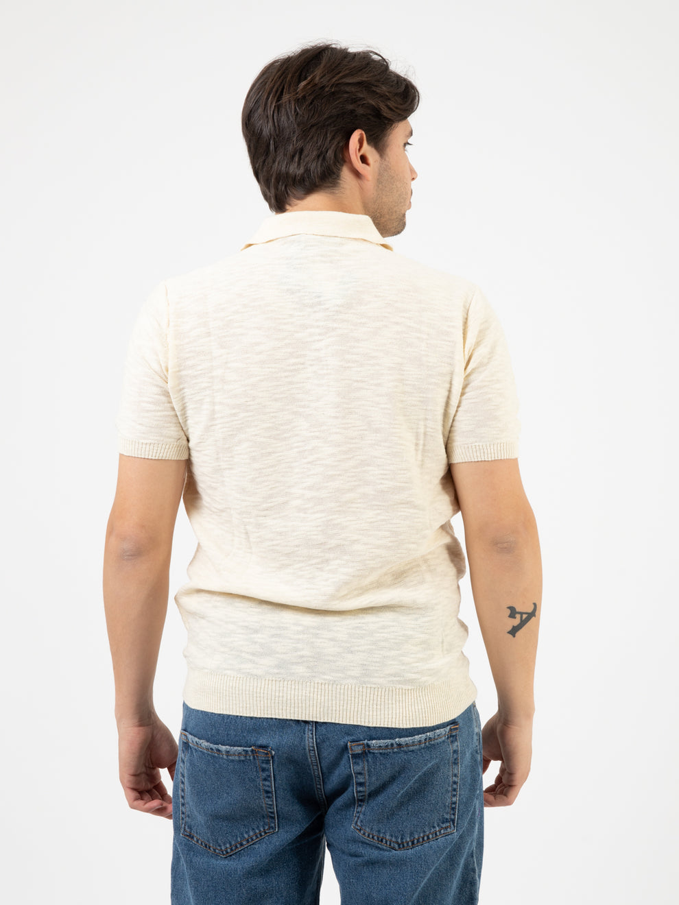 Polo in slub di cotone porcellana