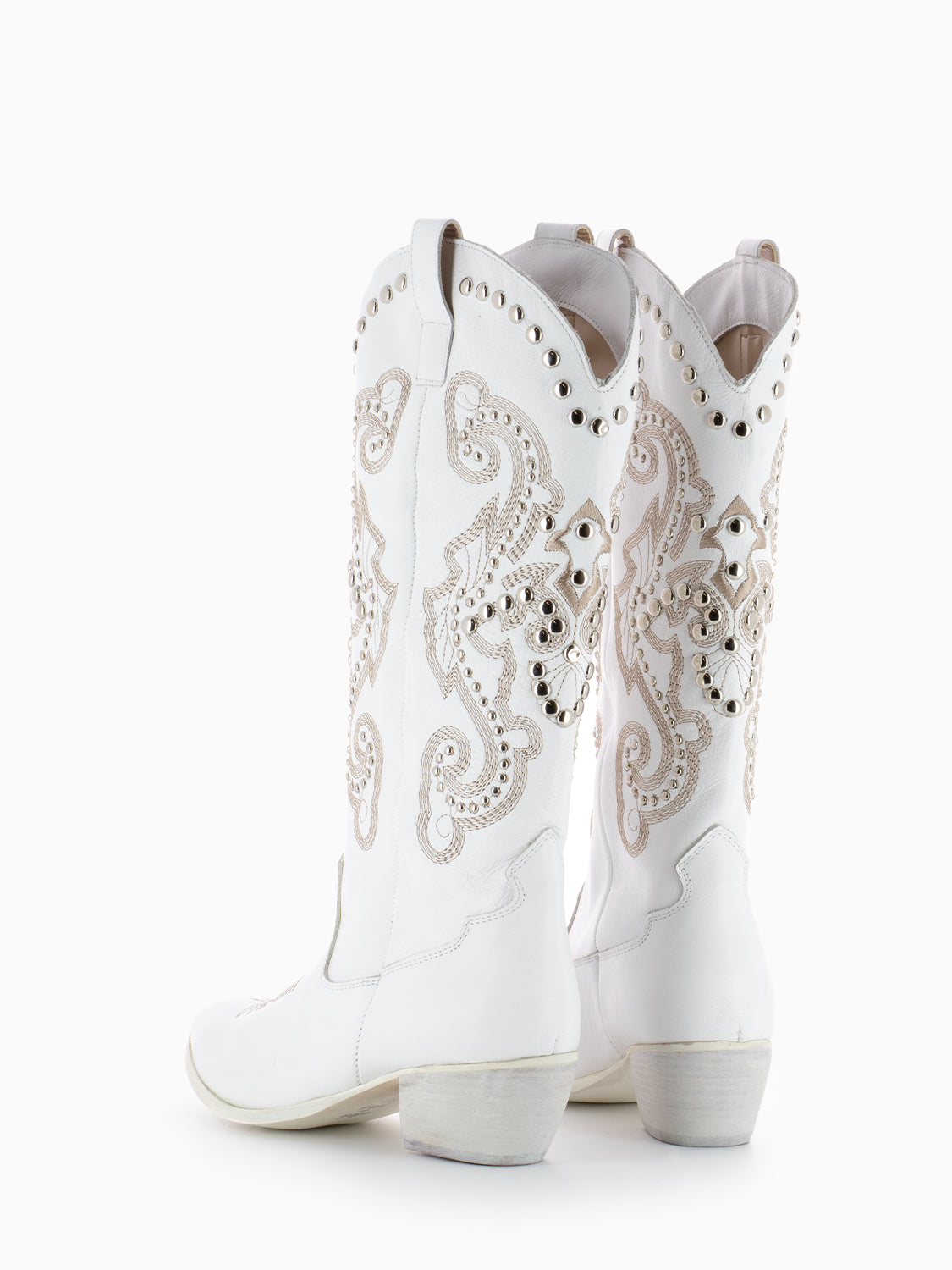 Stivale Texano in pelle con borchie bianco